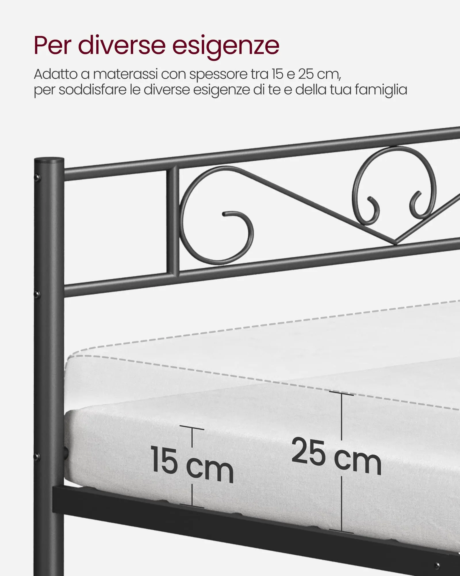 VASAGLE Struttura Letto Singolo in Metallo, 200 x 160 cm, Nero Inchiostro RMB065B01 - immagine 7