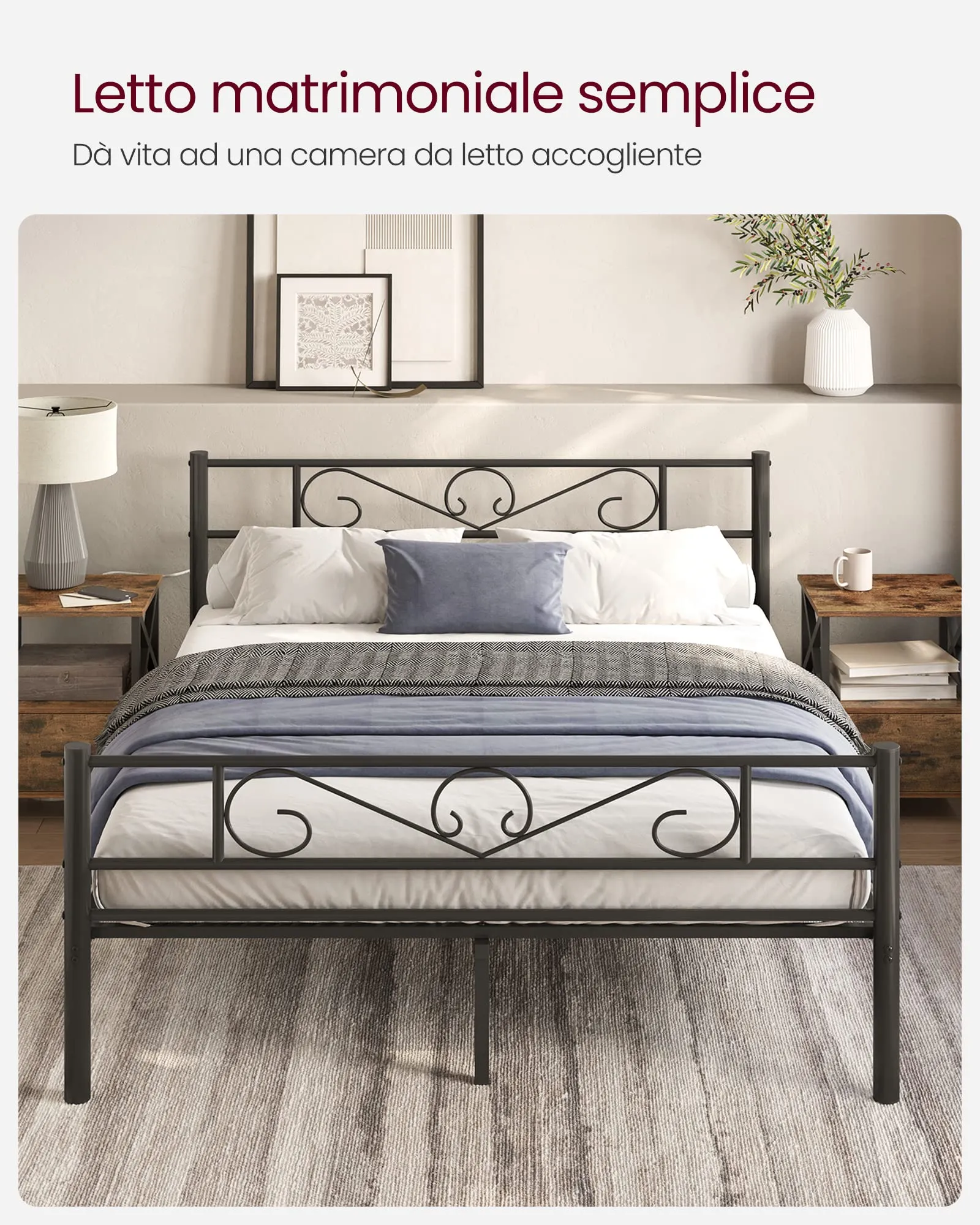 VASAGLE Struttura Letto Singolo in Metallo, 200 x 160 cm, Nero Inchiostro RMB065B01 - immagine 9