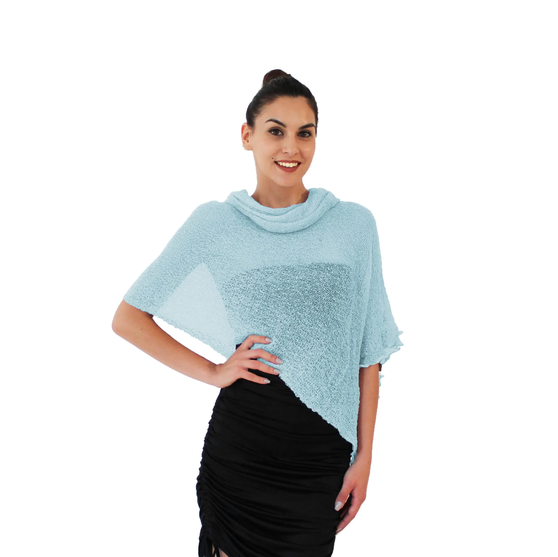 creazioni unique Poncho Coprispalle Donna in Viscosa Termica Cielo - immagine 1
