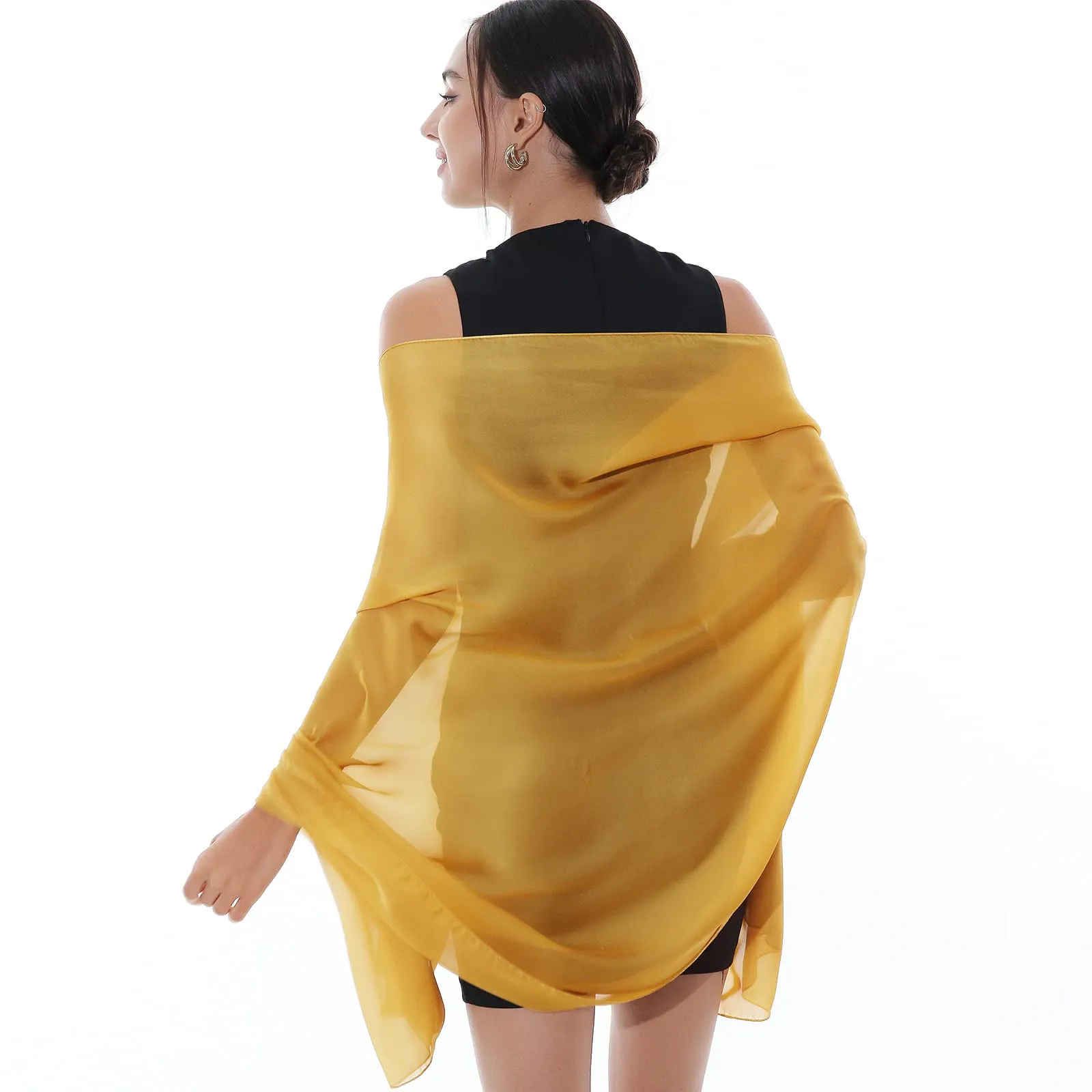 RIIQIICHY Foulard Sciarpa in Seta per Donna Pashmina Leggera Stola Scialle Giallo - immagine 2