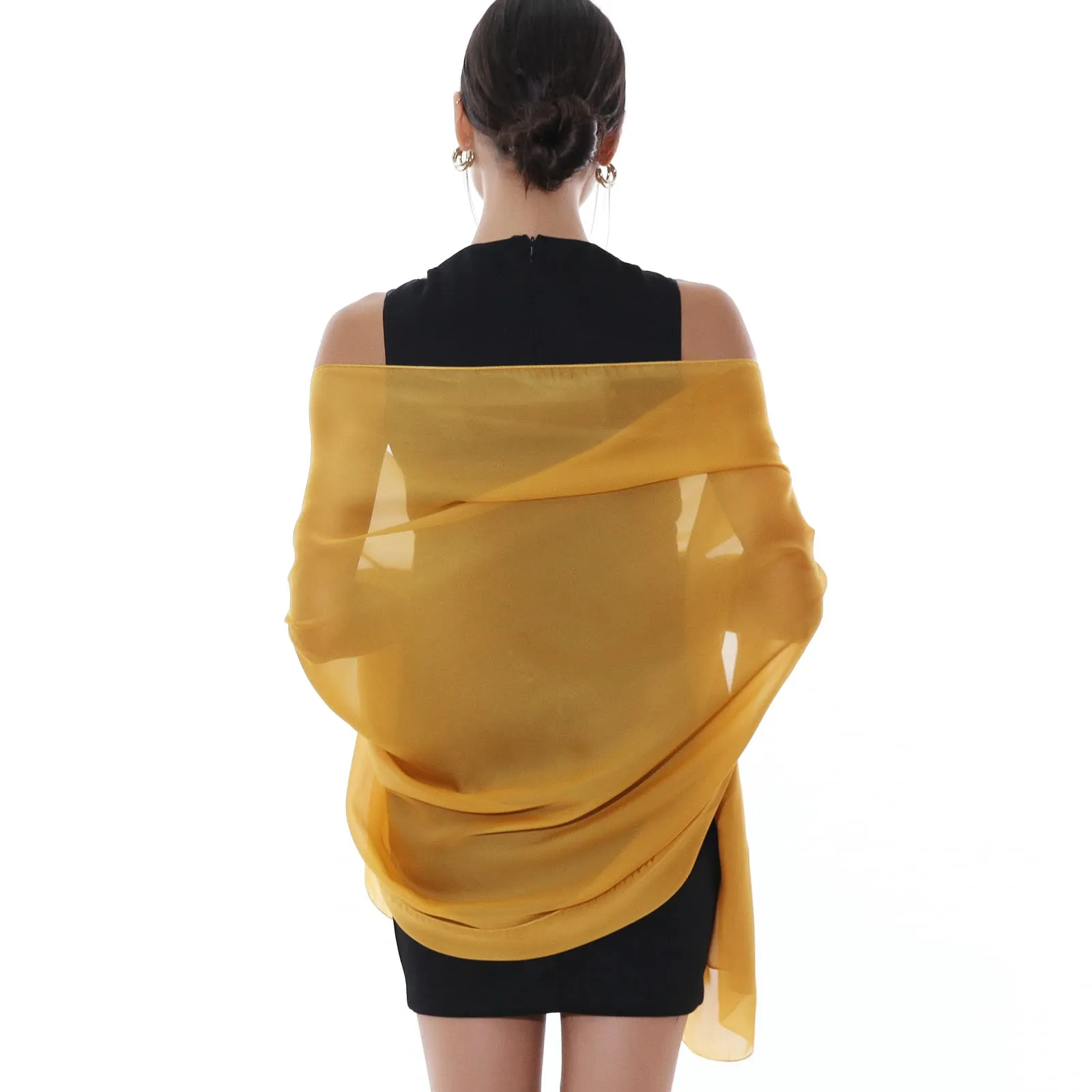 RIIQIICHY Foulard Sciarpa in Seta per Donna Pashmina Leggera Stola Scialle Giallo - immagine 4