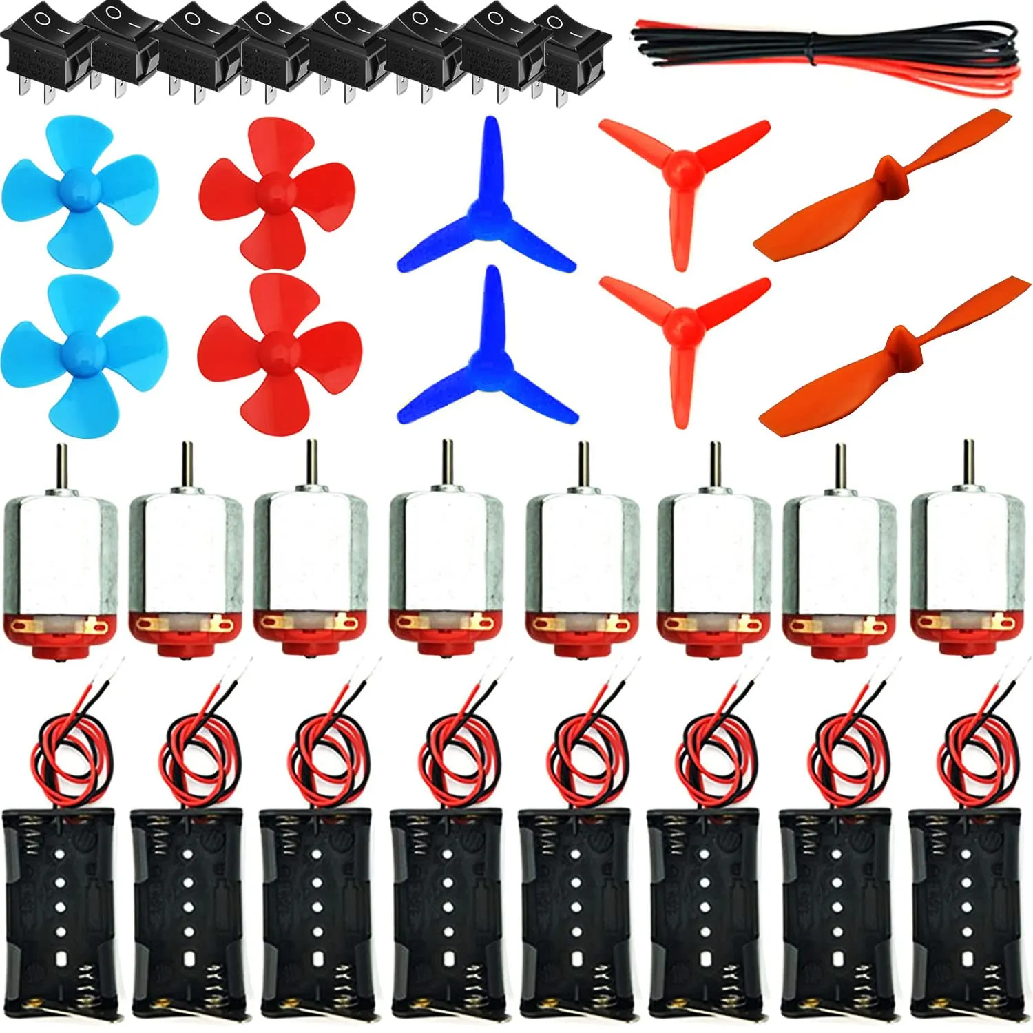RUNCCI-YUN DC Motor Model Kit 8 Pieces, 1.5V-3V 12000-15000 RPM, includes Rocker Switches, Propellers, and AA Battery Holders for DIY Cars and Boats (130 Mini Motors) - immagine 1