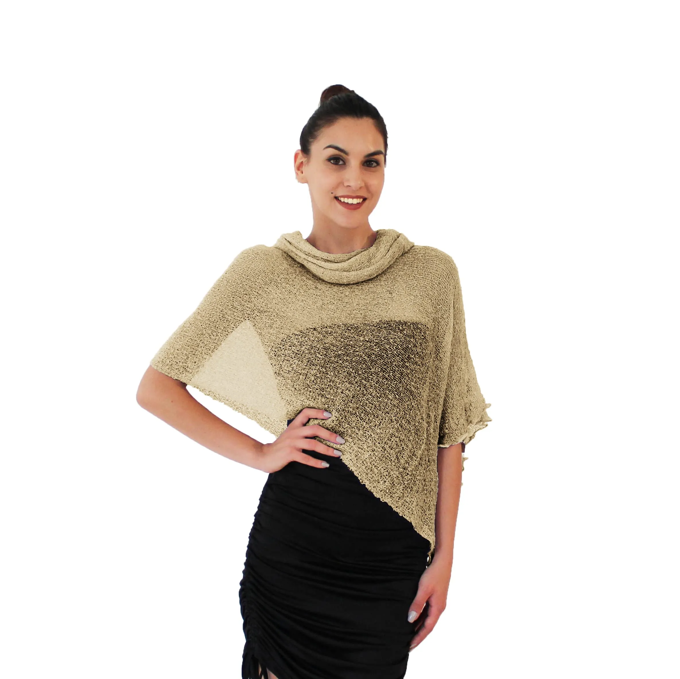 creazioni unique Poncho Coprispalle da Donna in Rete di Viscosa e Lurex (Sabbia Oro) - immagine 1