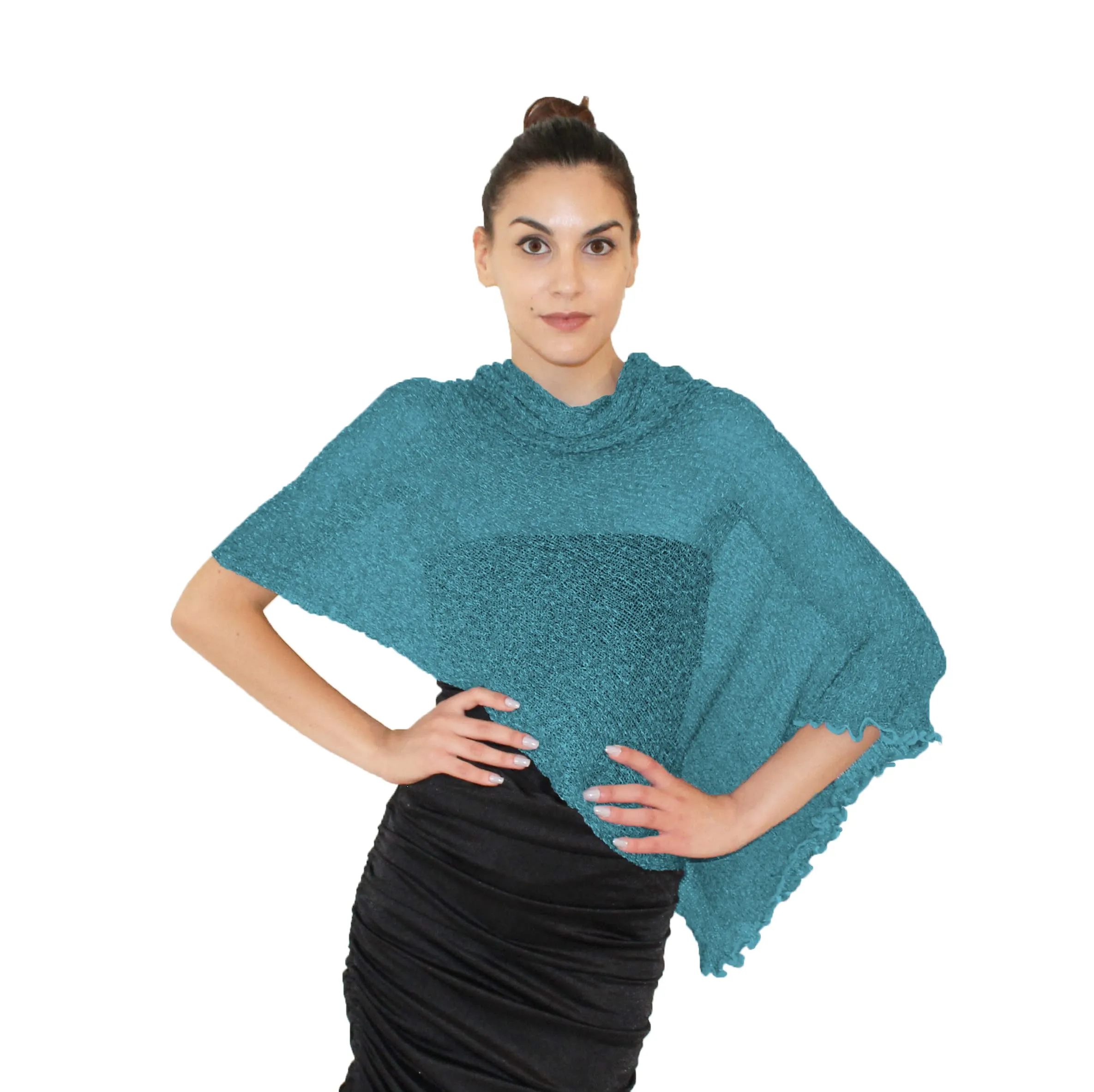 creazioni unique Poncho Coprispalle Donna in Viscosa Turchese Melange - immagine 1