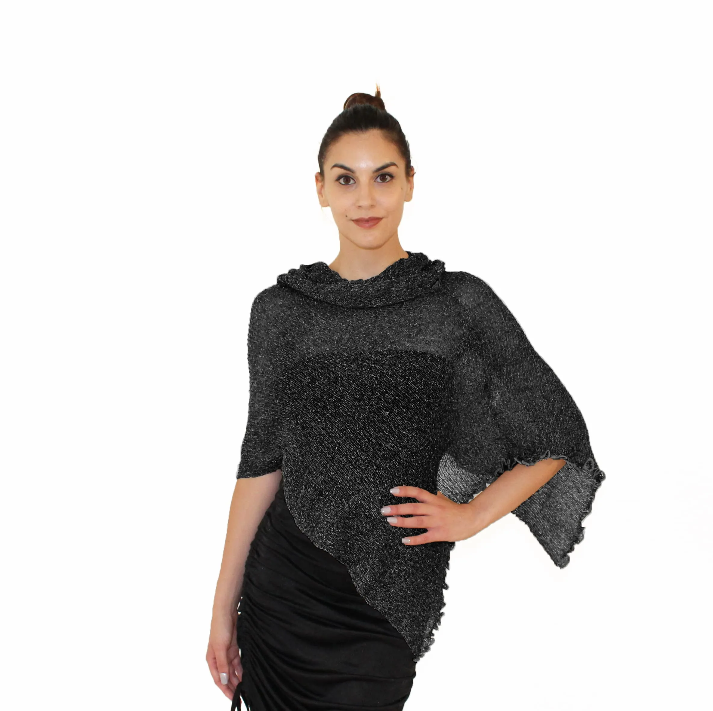 creazioni unique Poncho Coprispalle Donna in Rete di Viscosa Termica (Nero Argento) - immagine 1