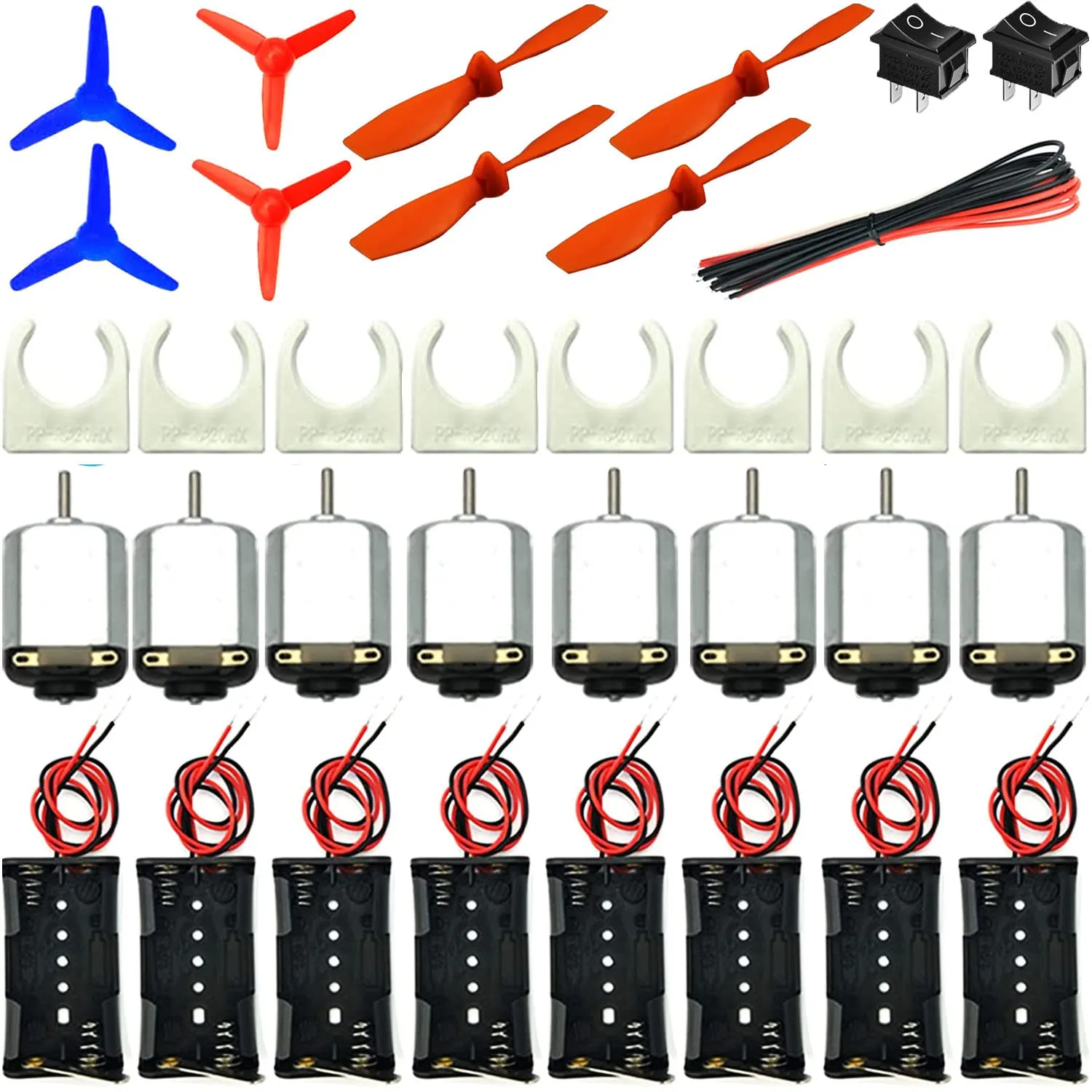 RUNCCI-YUN 8 Set DC Motori Rettangolari 1.5V-3V 15000 RPM con Interruttori, Eliche e Custodie Batteria AA per Modelli DIY (130 Mini Motori) - immagine 1