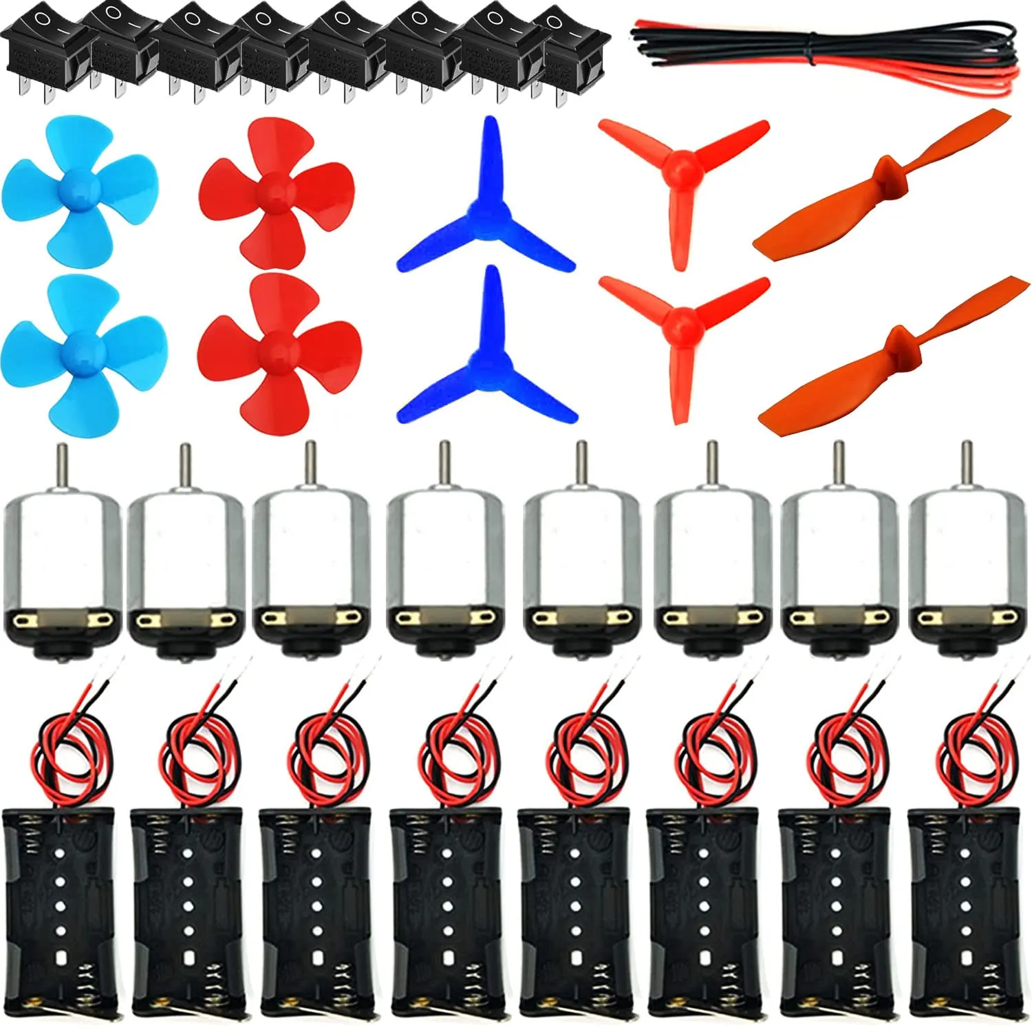 RUNCCI-YUN 8 Set DC Motori Modello 130 Mini Motori 1.5V-3V 15000-16500RPM con Interruttori a Bilanciere, Eliche e Custodia Batteria AA per DIY Modelli Auto e Barche - immagine 1