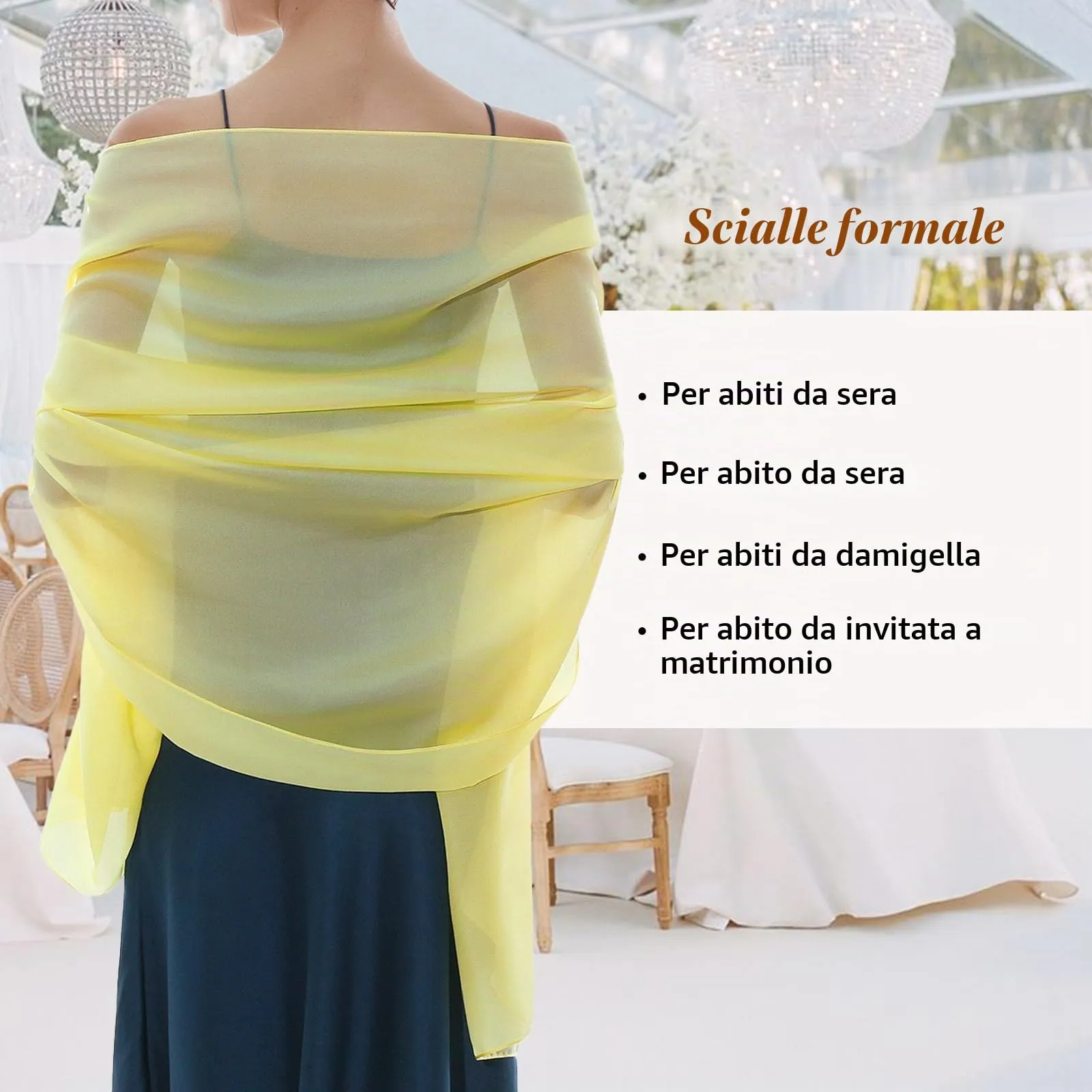 RIIQIICHY Stola Scialle in Seta Giallo per Cerimonia e Abito da Sera - immagine 2