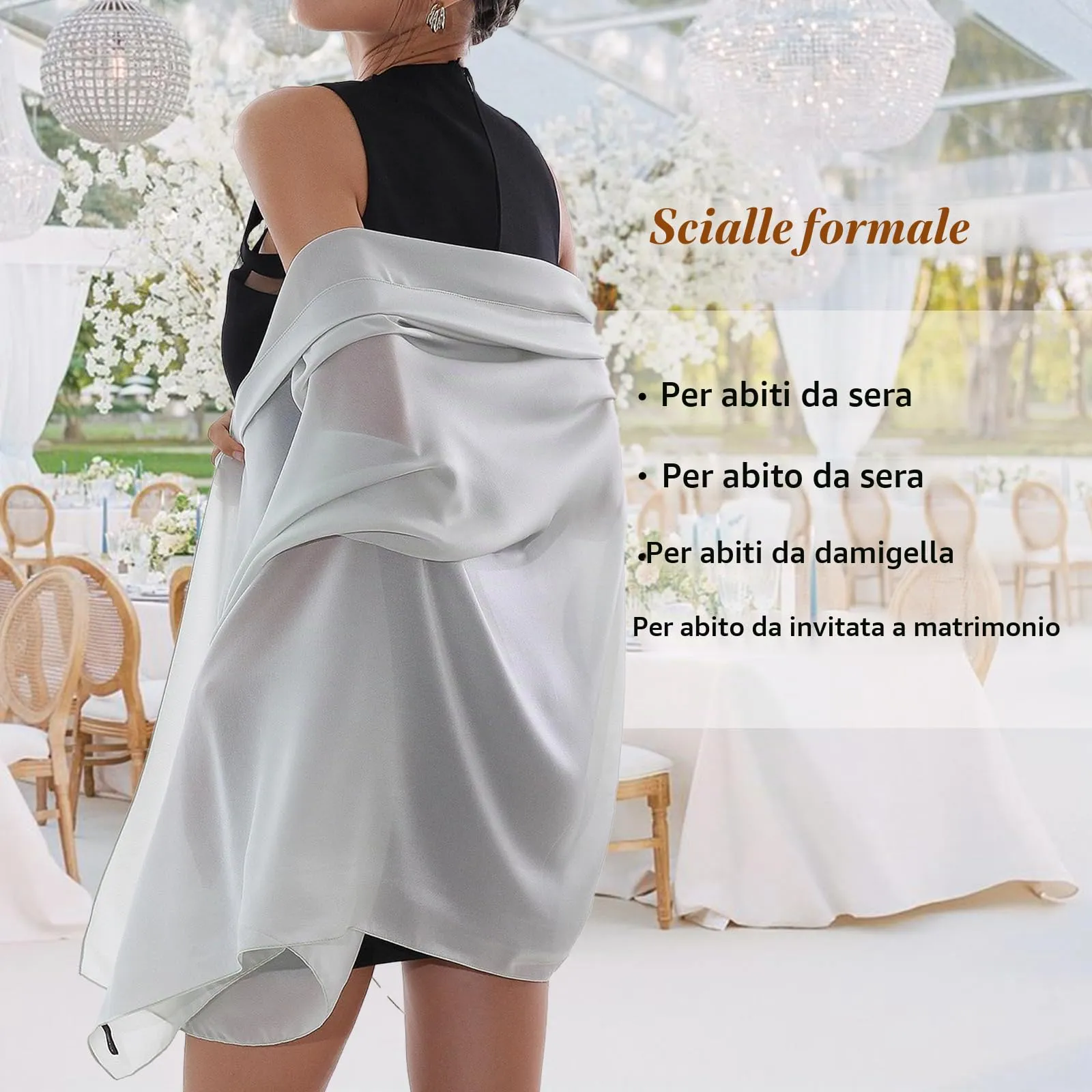 RIIQIICHY Sciarpa in Seta per Donna, Stola Pashmina Leggera Verde Pallido per Cerimonia e Abito da Sera - immagine 3