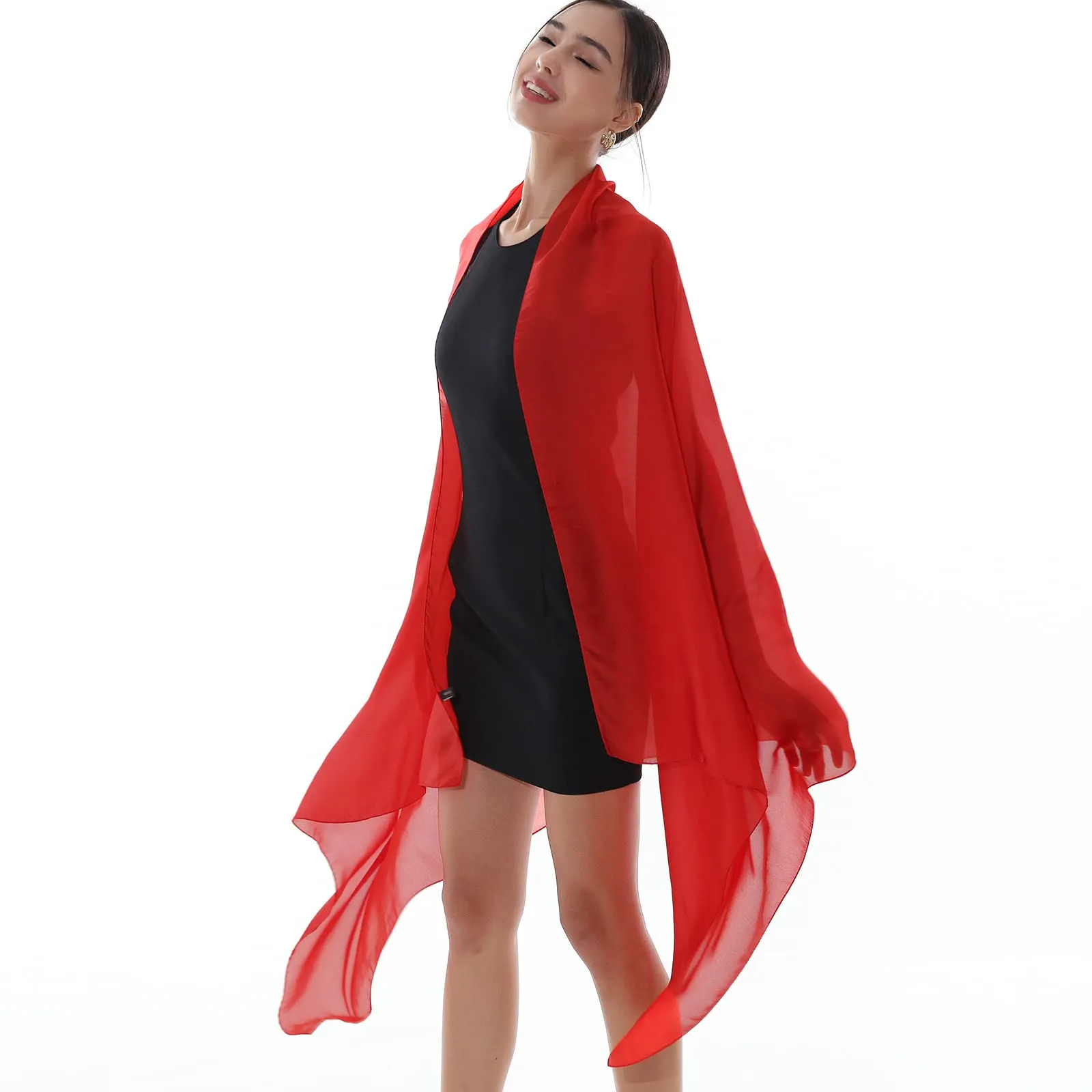 RIIQIICHY Foulard Sciarpa in Seta per Donna, Rosso, Pashmina Leggera Stola Scialle per Cerimonia e Abito da Sera - immagine 3