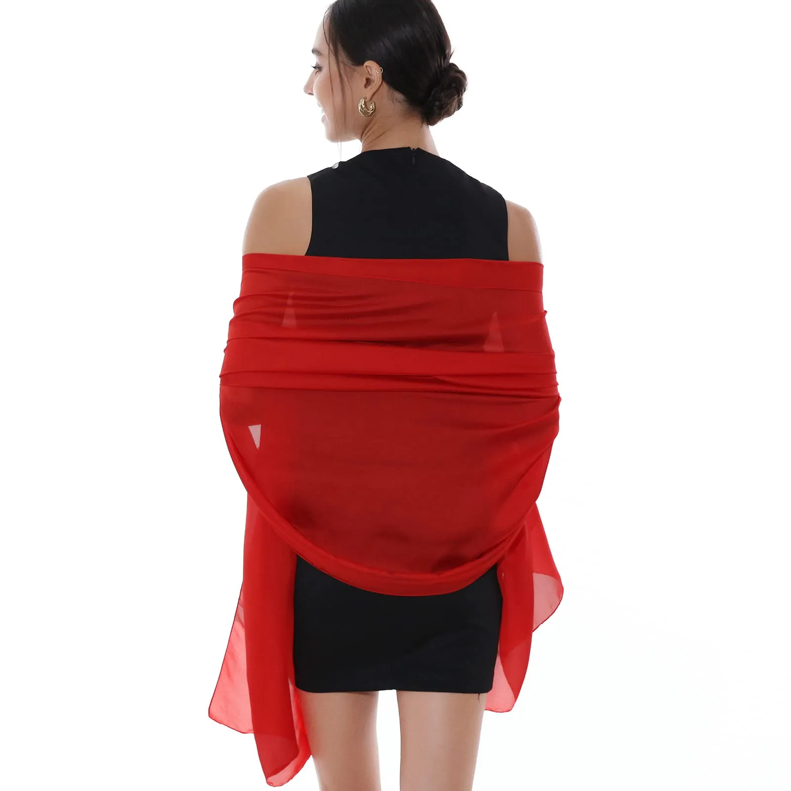 RIIQIICHY Foulard Sciarpa in Seta per Donna, Rosso, Pashmina Leggera Stola Scialle per Cerimonia e Abito da Sera - immagine 4