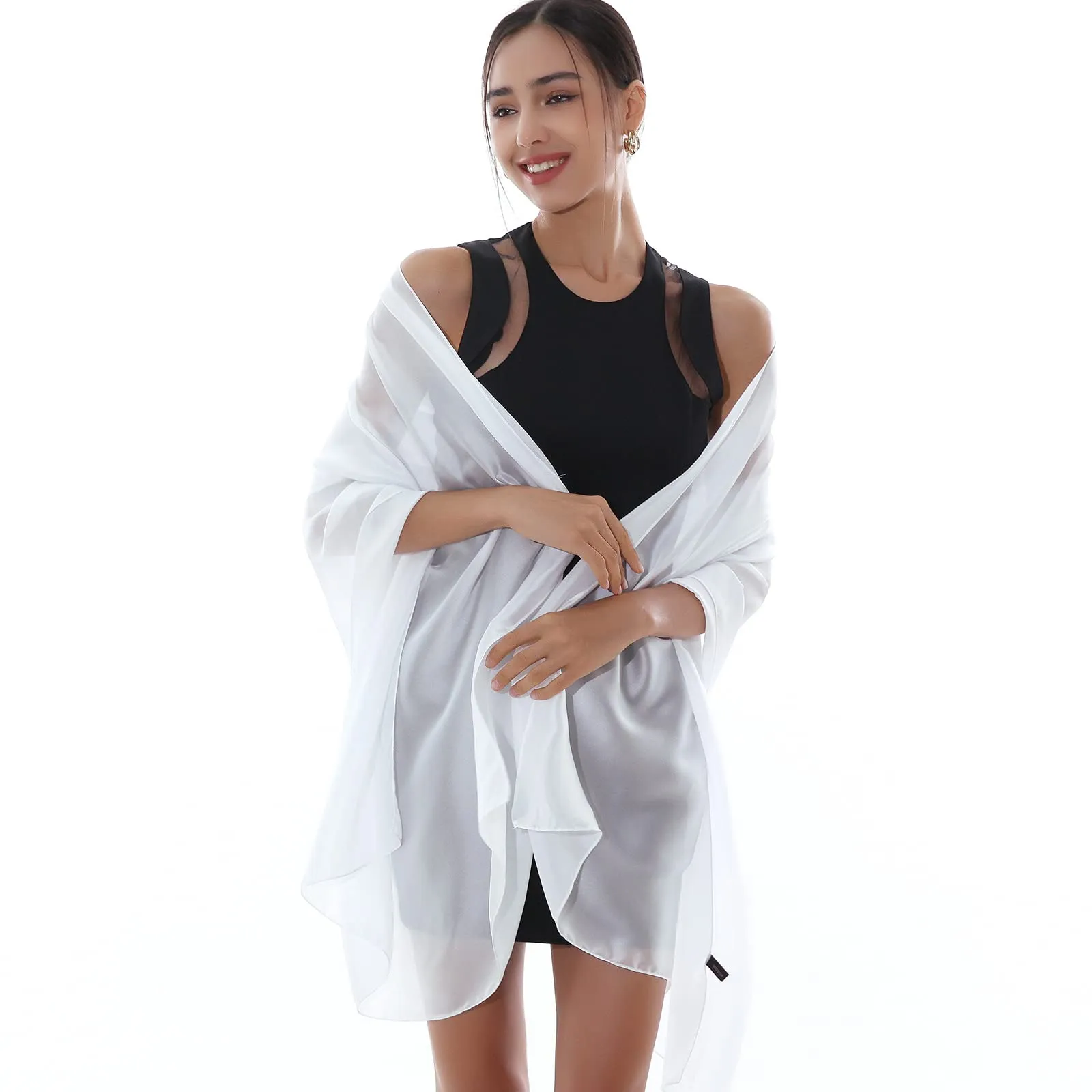 RIIQIICHY Sciarpa in Seta per Donna, Pashmina Leggera Stola Scialle Bianco per Cerimonia e Abito da Sera - immagine 1