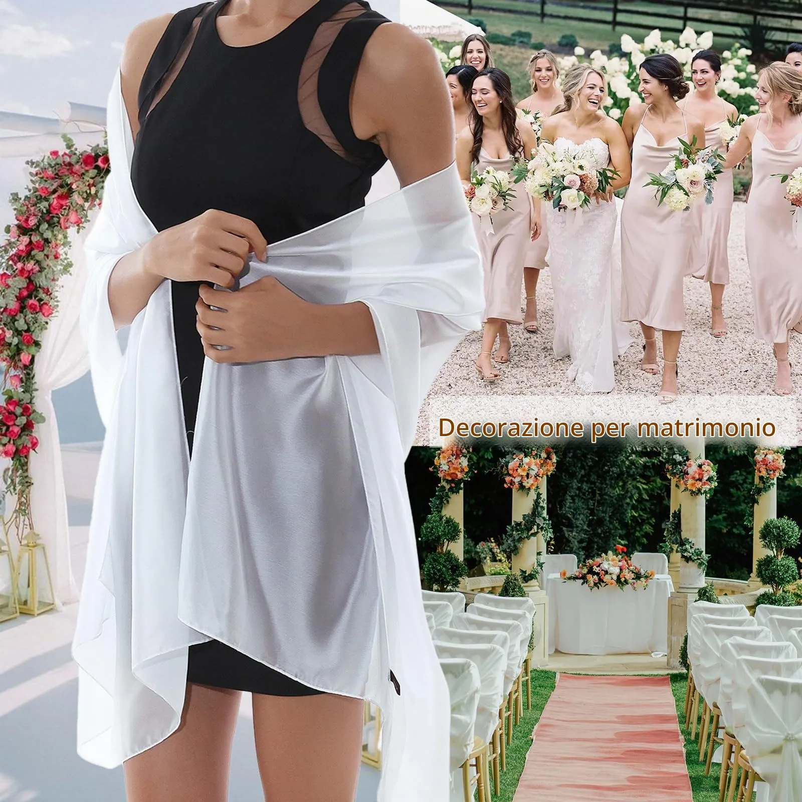 RIIQIICHY Sciarpa in Seta per Donna, Pashmina Leggera Stola Scialle Bianco per Cerimonia e Abito da Sera - immagine 2