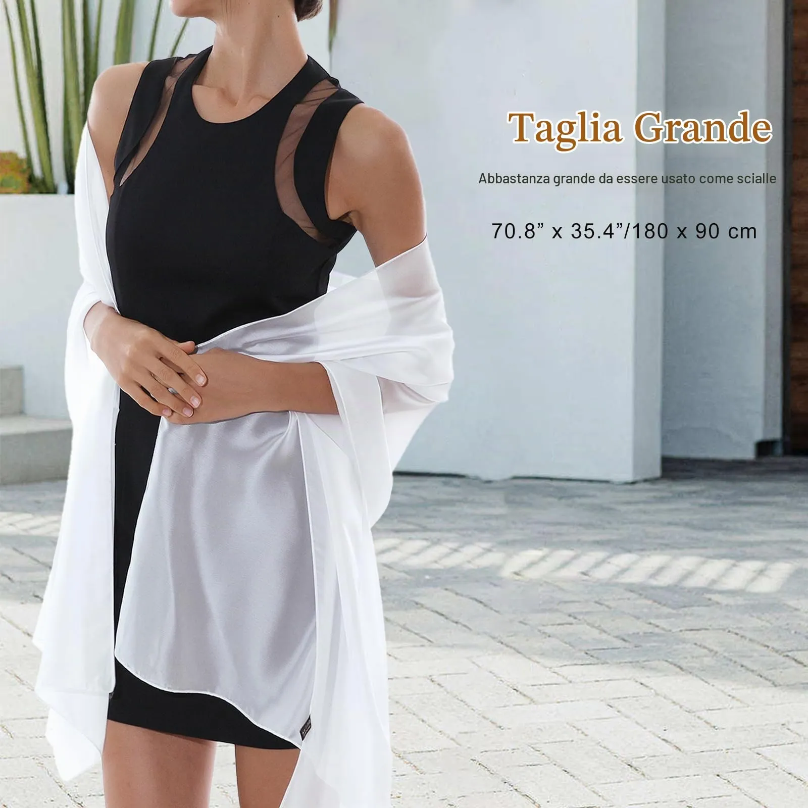 RIIQIICHY Sciarpa in Seta per Donna, Pashmina Leggera Stola Scialle Bianco per Cerimonia e Abito da Sera - immagine 3