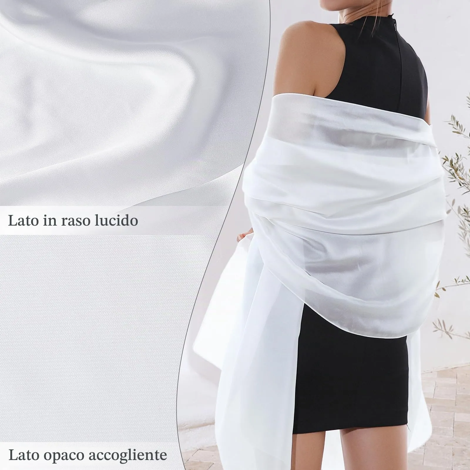 RIIQIICHY Sciarpa in Seta per Donna, Pashmina Leggera Stola Scialle Bianco per Cerimonia e Abito da Sera - immagine 4