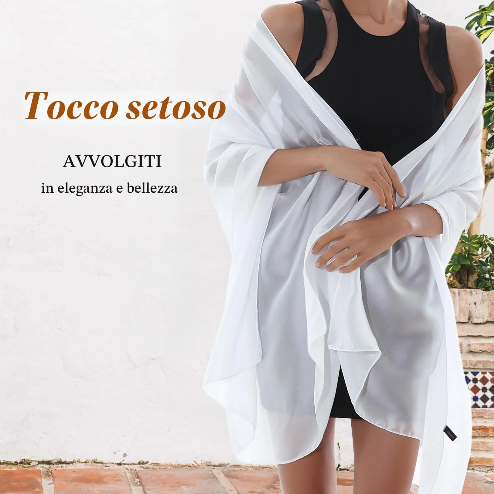 RIIQIICHY Sciarpa in Seta per Donna, Pashmina Leggera Stola Scialle Bianco per Cerimonia e Abito da Sera - immagine 5