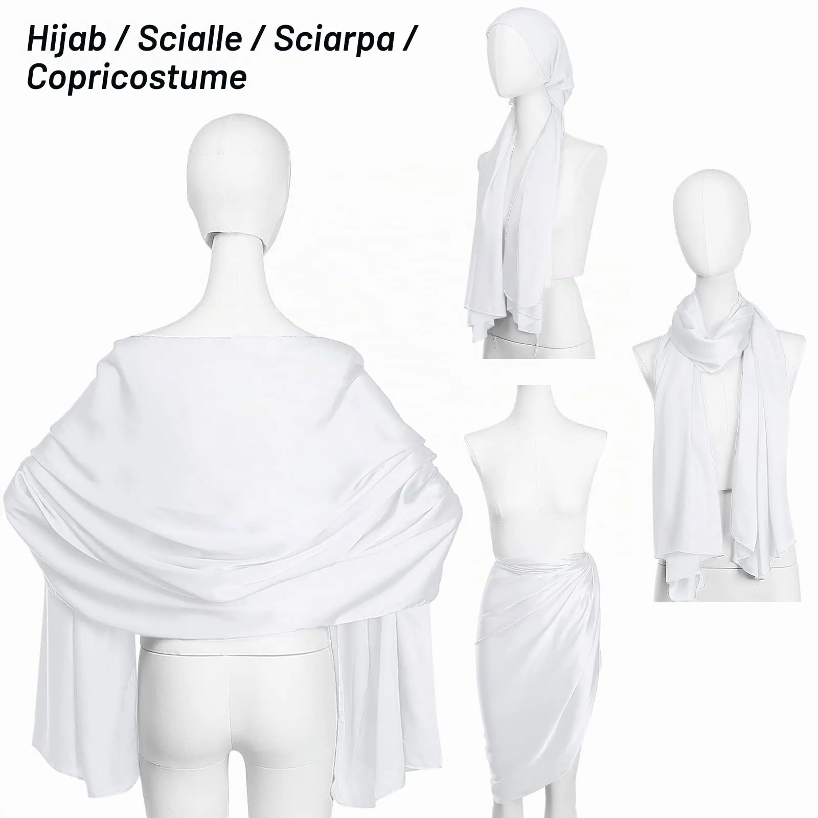 RIIQIICHY Sciarpa in Seta per Donna, Pashmina Leggera Stola Scialle Bianco per Cerimonia e Abito da Sera - immagine 6