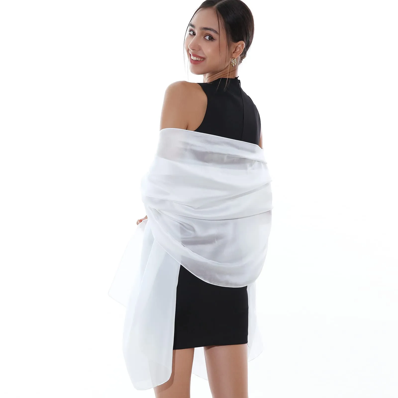 RIIQIICHY Sciarpa in Seta per Donna, Pashmina Leggera Stola Scialle Bianco per Cerimonia e Abito da Sera - immagine 7