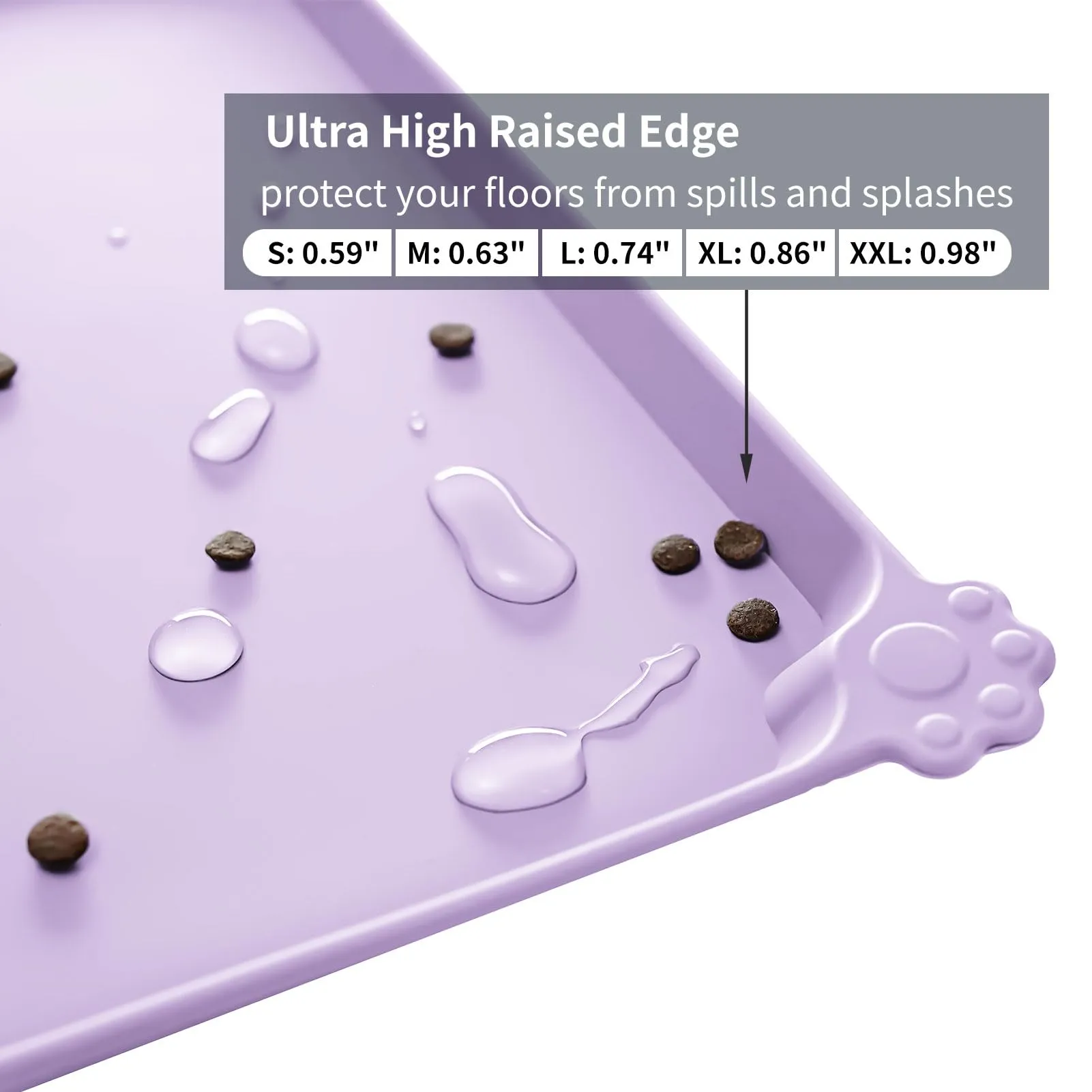 Reopet Tappetino in Silicone per Cibo e Acqua per Animali Domestici, Impermeabile con Bordi Rialzati, 53 x 37 cm, Ibisco viola - immagine 3