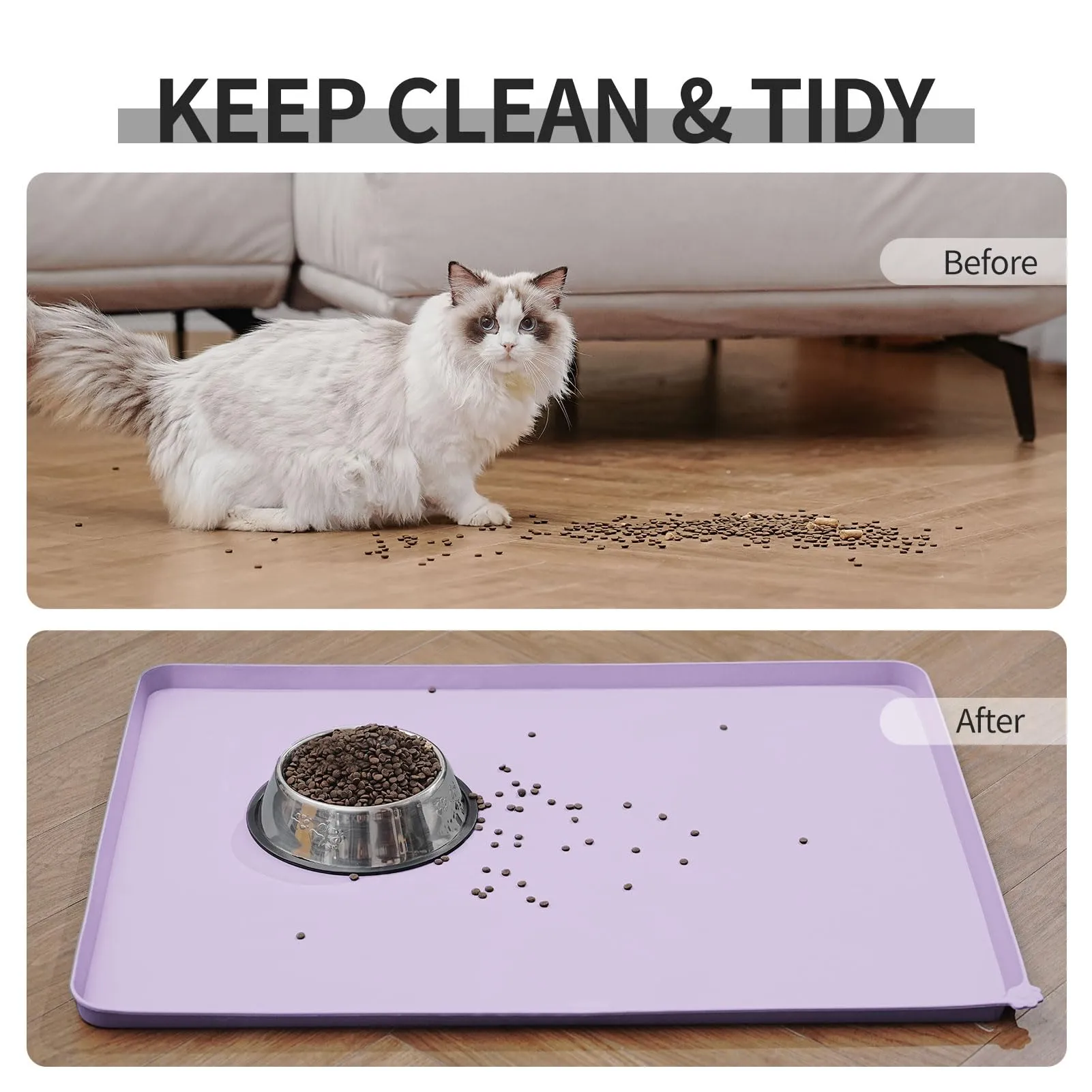 Reopet Tappetino in Silicone per Cibo e Acqua per Animali Domestici, Impermeabile con Bordi Rialzati, 53 x 37 cm, Ibisco viola - immagine 6