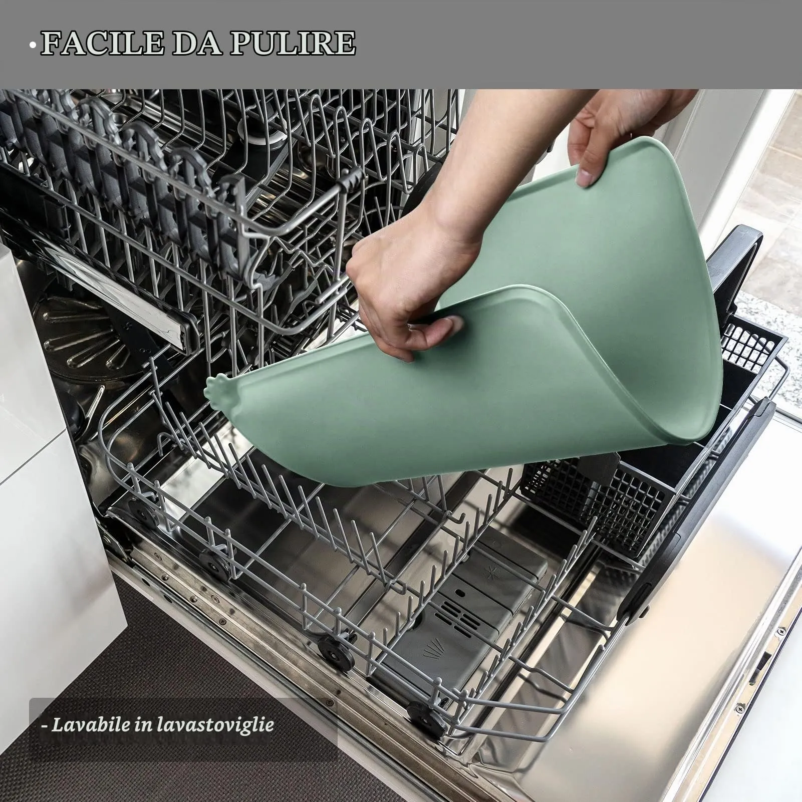 Reopet Tappetino in Silicone per Cibo e Acqua per Animali Domestici, Impermeabile con Bordi Rialzati, 47 x 30 cm, Arancio corallo - immagine 5