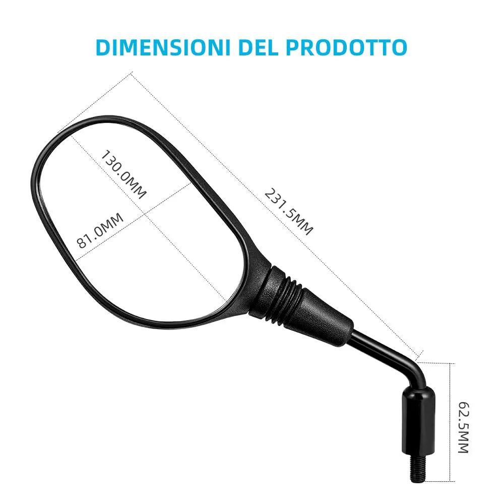 KEMIMOTO Specchietti Retrovisore Universali per Moto ATV, E24 Omologati, Filettatura 8mm e 10mm - immagine 4
