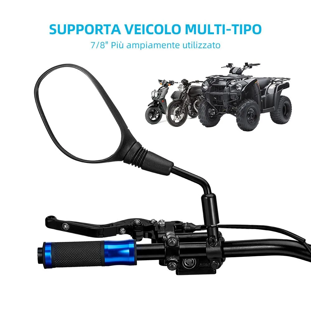 KEMIMOTO Specchietti Retrovisore Universali per Moto ATV, E24 Omologati, Filettatura 8mm e 10mm - immagine 5