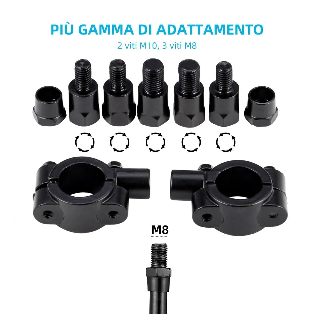 KEMIMOTO Specchietti Retrovisore Universali per Moto ATV, E24 Omologati, Filettatura 8mm e 10mm - immagine 6