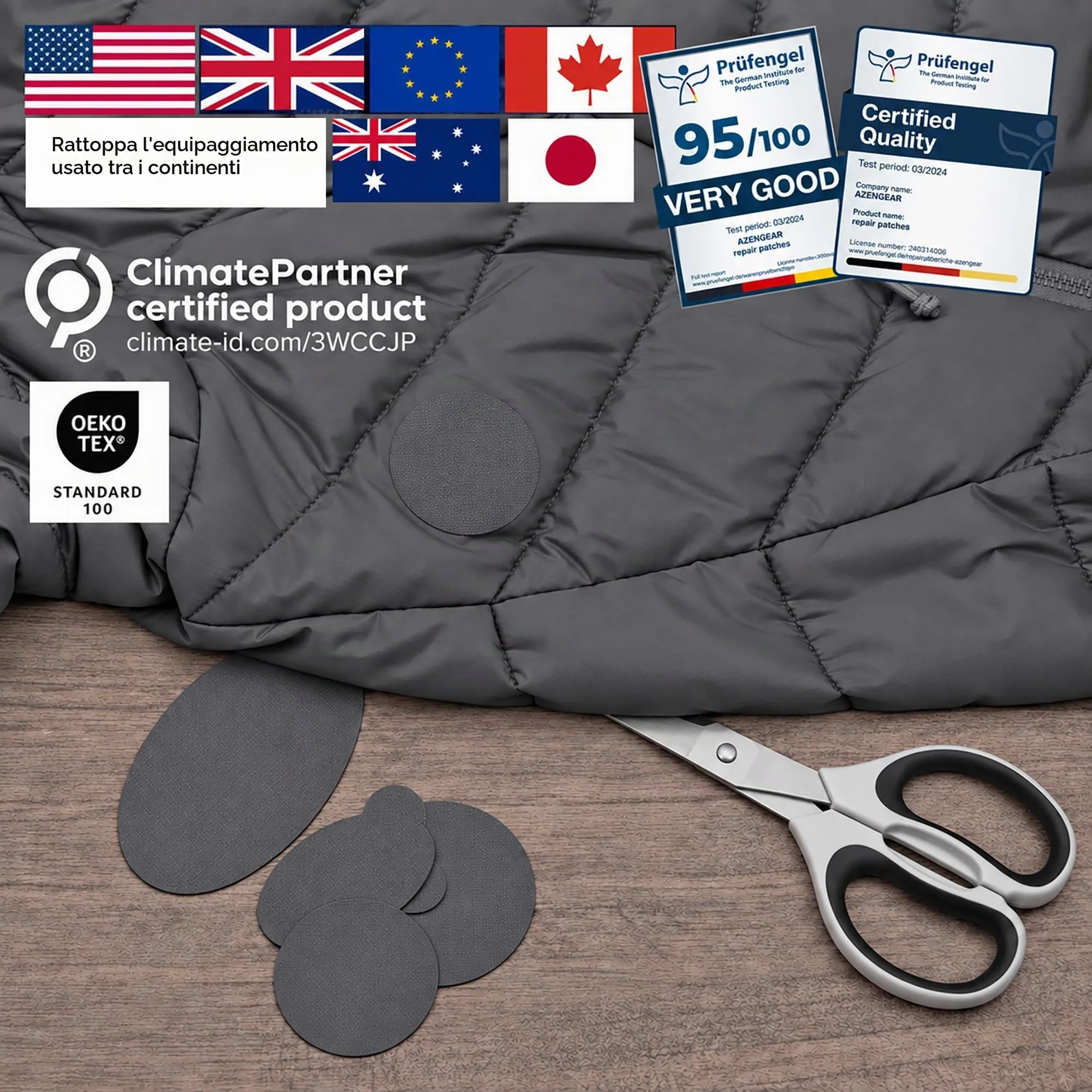 aZengear Toppe di riparazione autoadesive in nylon per piumini e sacchi a pelo, 11 pezzi, Grigio scuro - immagine 4