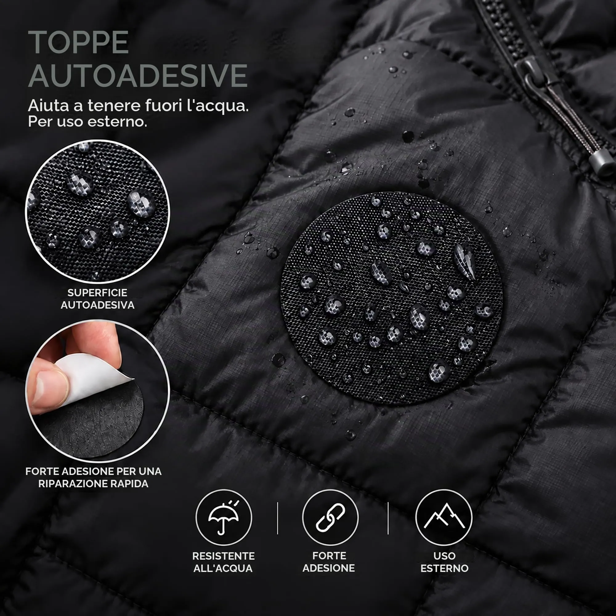 aZengear Toppe di riparazione autoadesive in nylon per piumini e sacchi a pelo, 11 pezzi, Grigio scuro - immagine 5