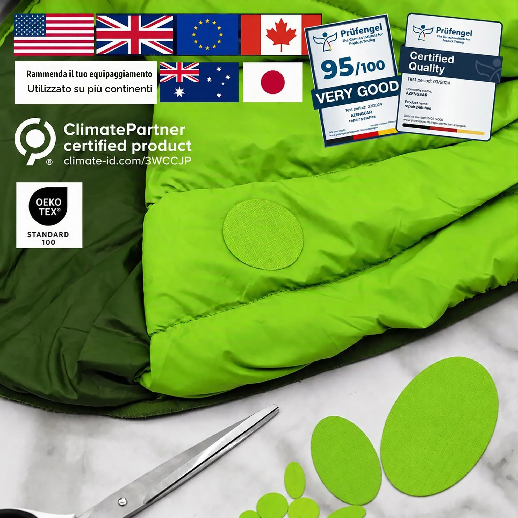 aZengear Toppe di Riparazione Autoadesive in Nylon Impermeabili per Piumini e Sacchi a pelo, 11 Pezzi, Verde - immagine 4