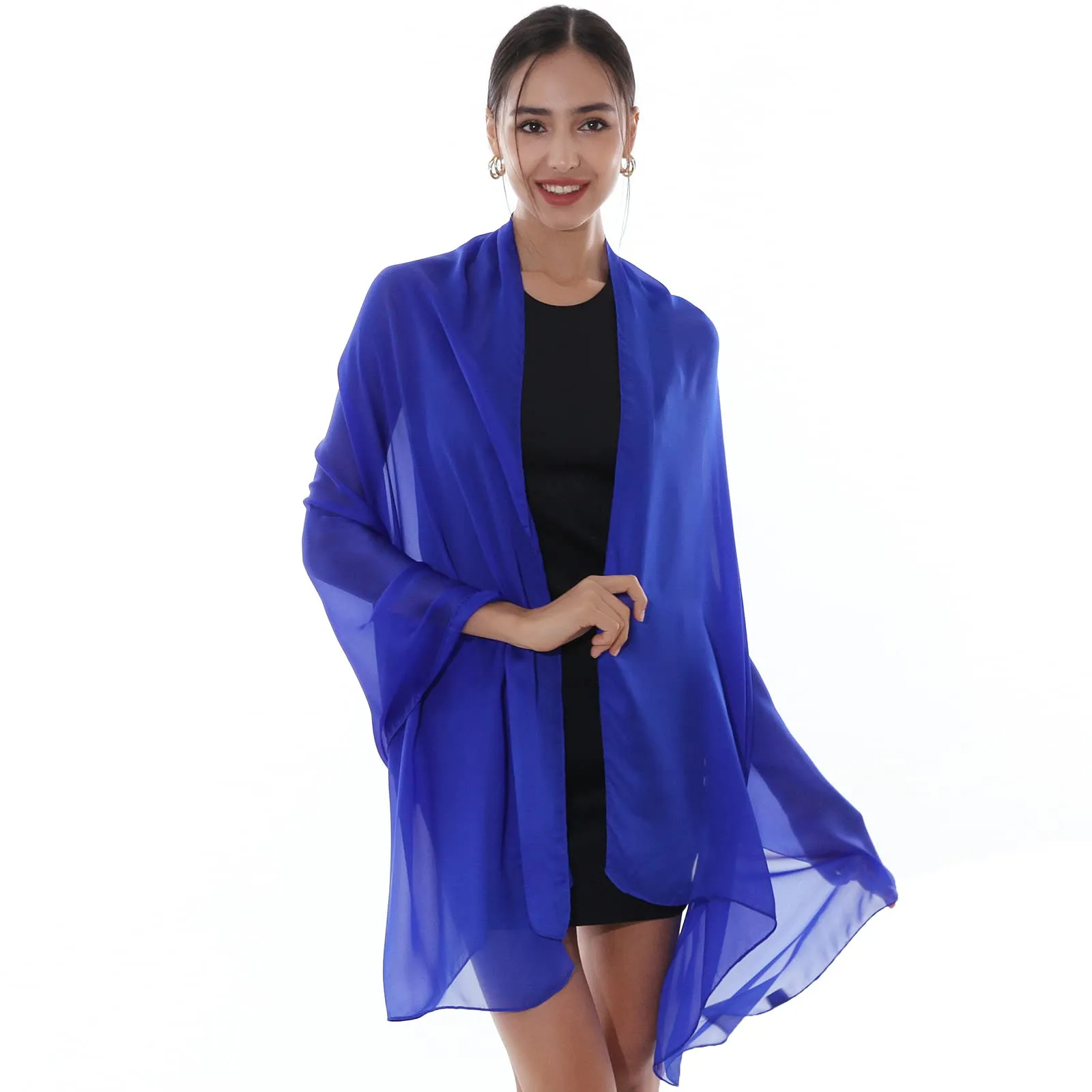 RIIQIICHY Foulard Sciarpa Seta Donna Pashmina Blu Leggera Stola Scialle per Cerimonia e Abito da Sera - immagine 1