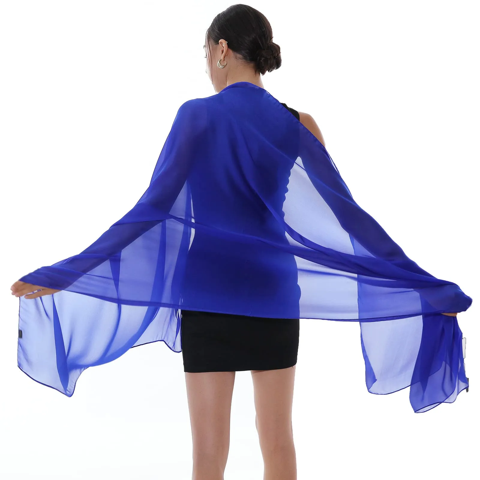 RIIQIICHY Foulard Sciarpa Seta Donna Pashmina Blu Leggera Stola Scialle per Cerimonia e Abito da Sera - immagine 3