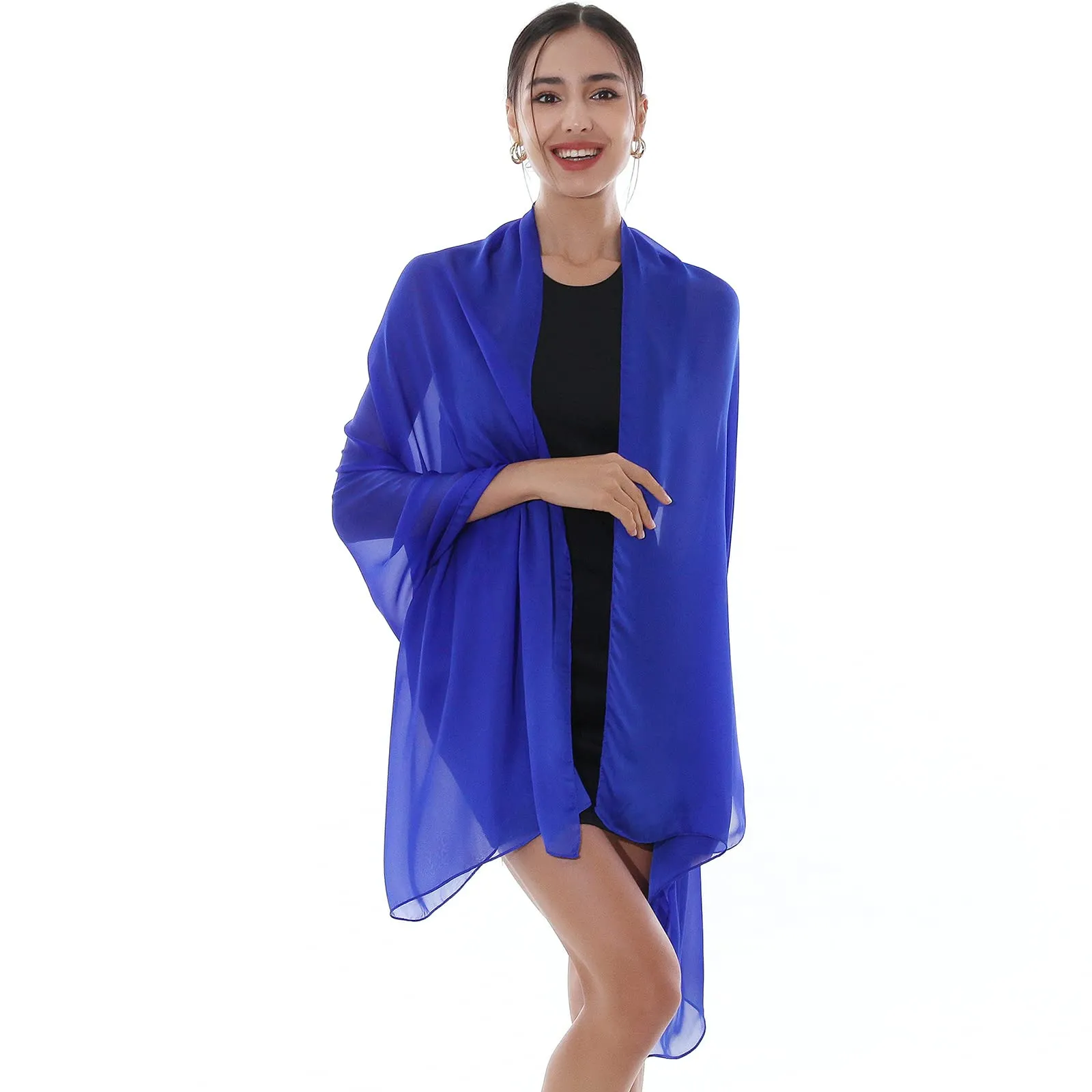 RIIQIICHY Foulard Sciarpa Seta Donna Pashmina Blu Leggera Stola Scialle per Cerimonia e Abito da Sera - immagine 5