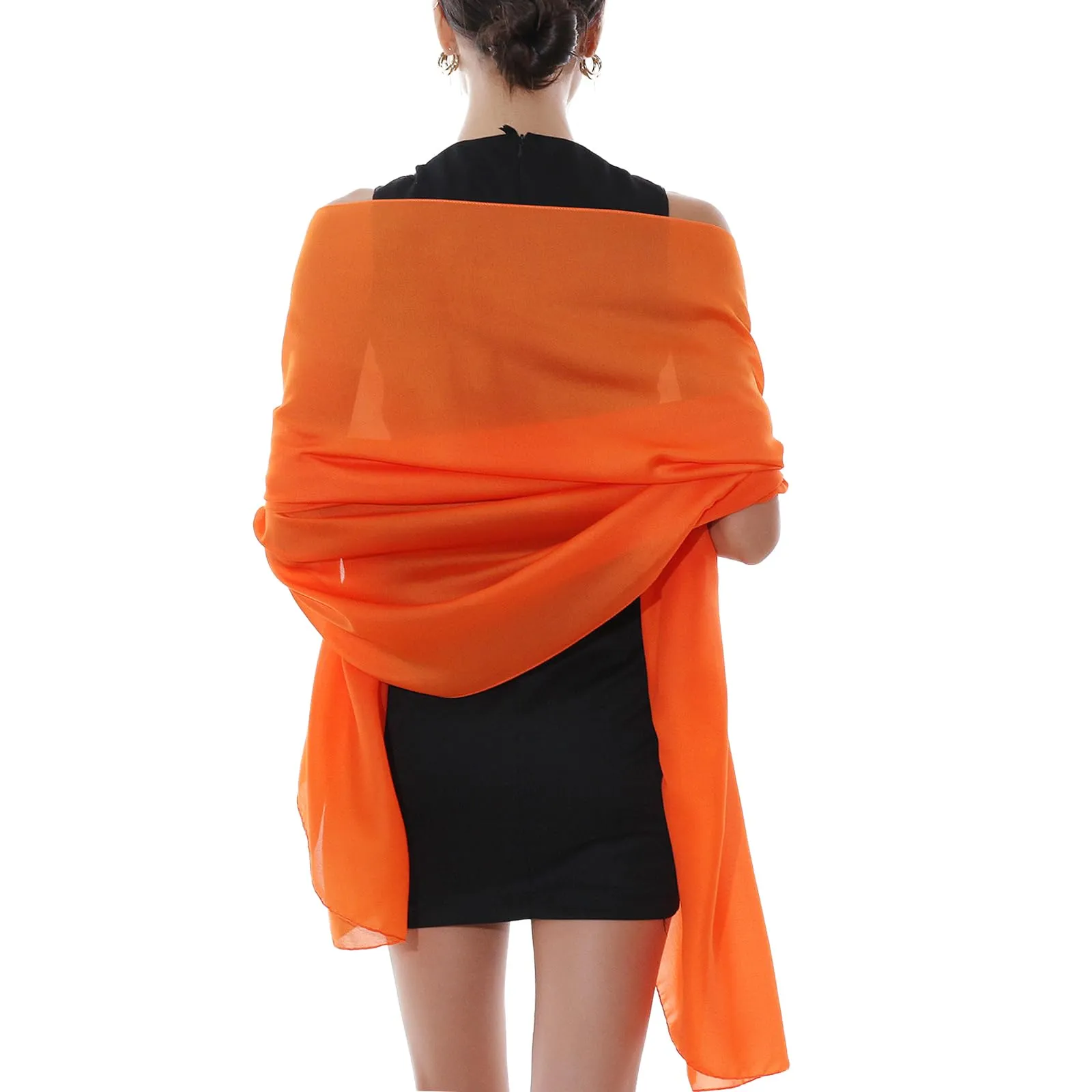 RIIQIICHY Stola in Seta per Donna, Pashmina Leggera Arancione per Cerimonia e Abito da Sera - immagine 1