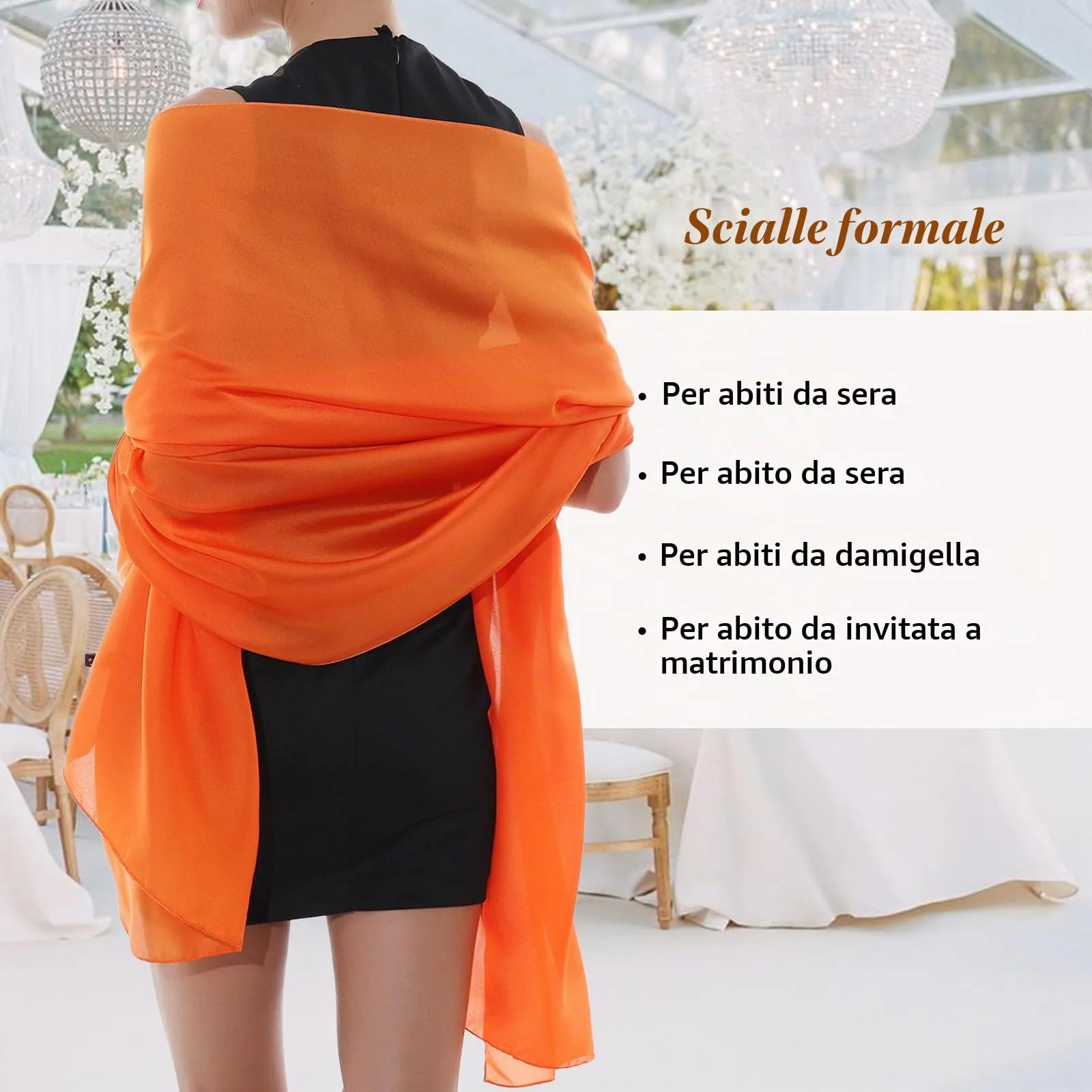 RIIQIICHY Stola in Seta per Donna, Pashmina Leggera Arancione per Cerimonia e Abito da Sera - immagine 2