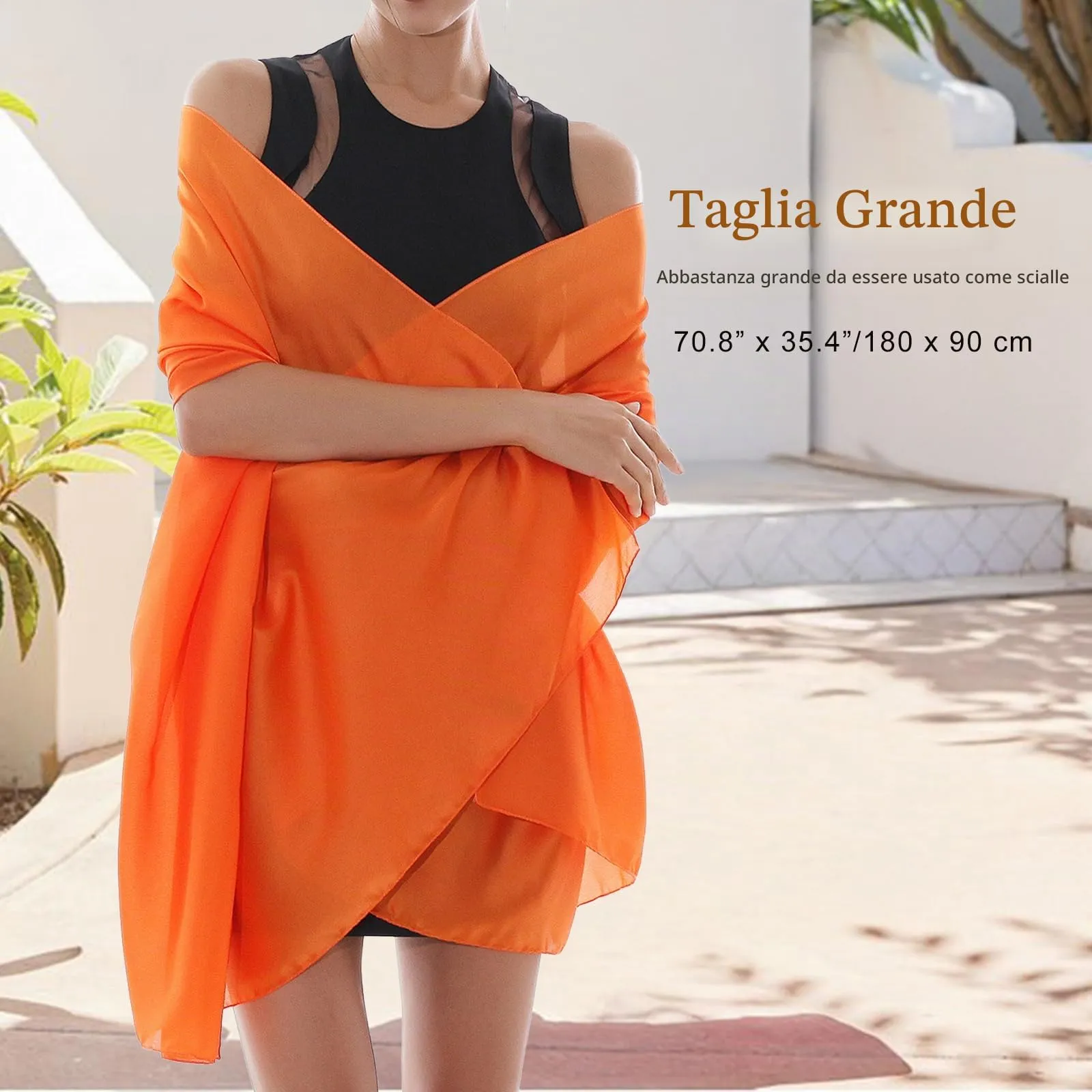 RIIQIICHY Stola in Seta per Donna, Pashmina Leggera Arancione per Cerimonia e Abito da Sera - immagine 3