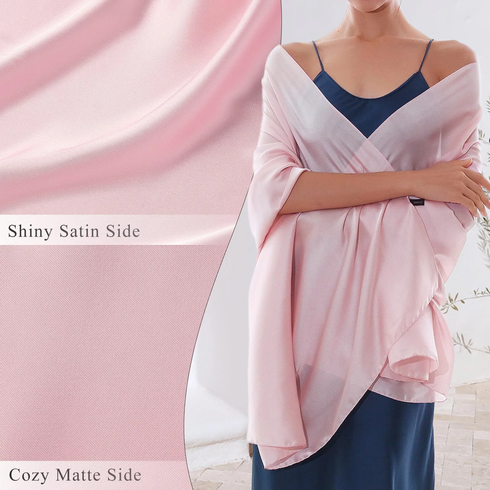 RIIQIICHY Foulard Sciarpa in Seta per Donna Pashmina Leggera Stola Scialle per Cerimonia e Abito da Sera - immagine 2