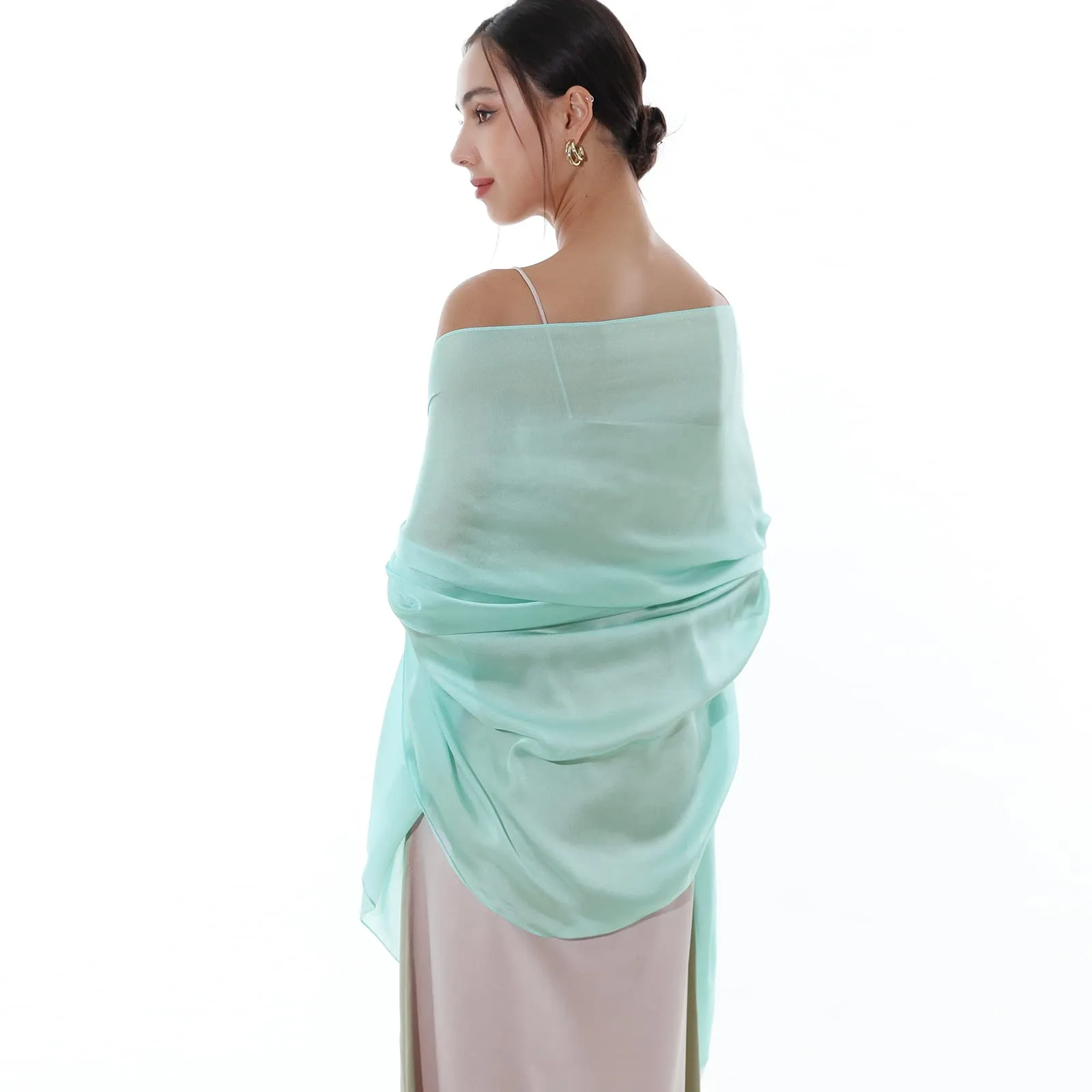 RIIQIICHY Foulard Sciarpa in Seta per Donna, Stola Pashmina Leggera per Cerimonia e Abito da Sera, Turchese - immagine 2