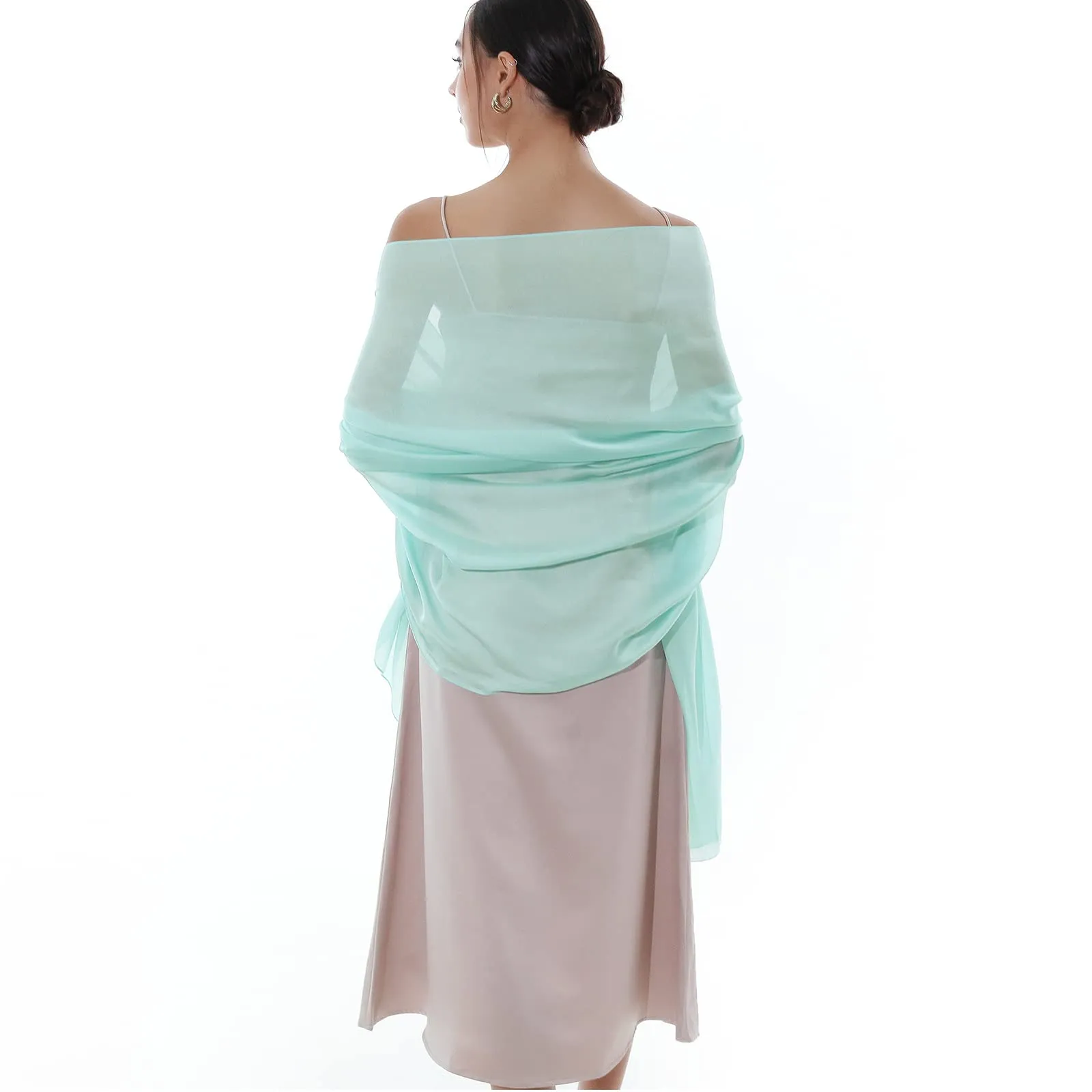 RIIQIICHY Foulard Sciarpa in Seta per Donna, Stola Pashmina Leggera per Cerimonia e Abito da Sera, Turchese - immagine 4