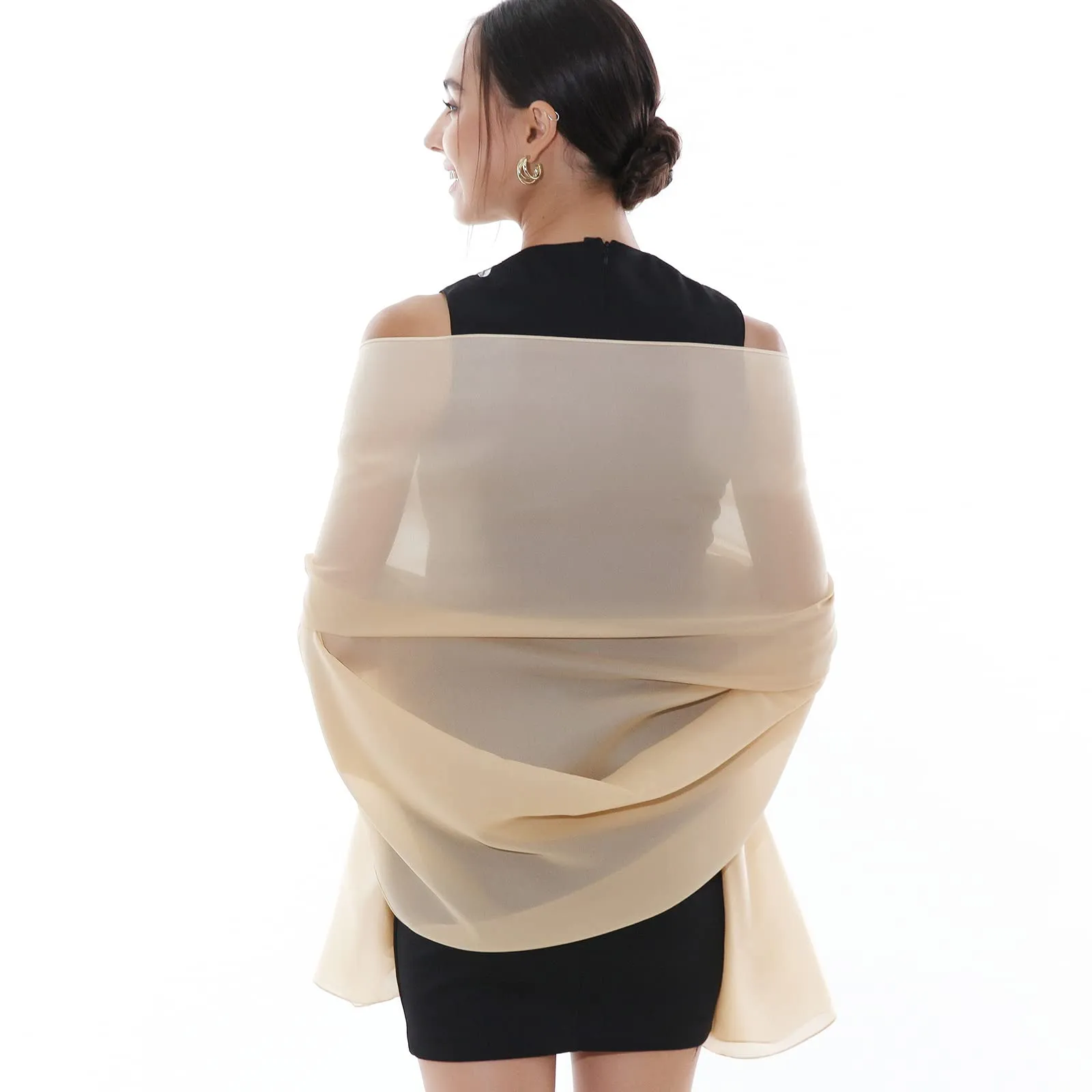 RIIQIICHY Stola in Seta Sintetica Donna Beige per Cerimonia e Abiti da Sera - immagine 2