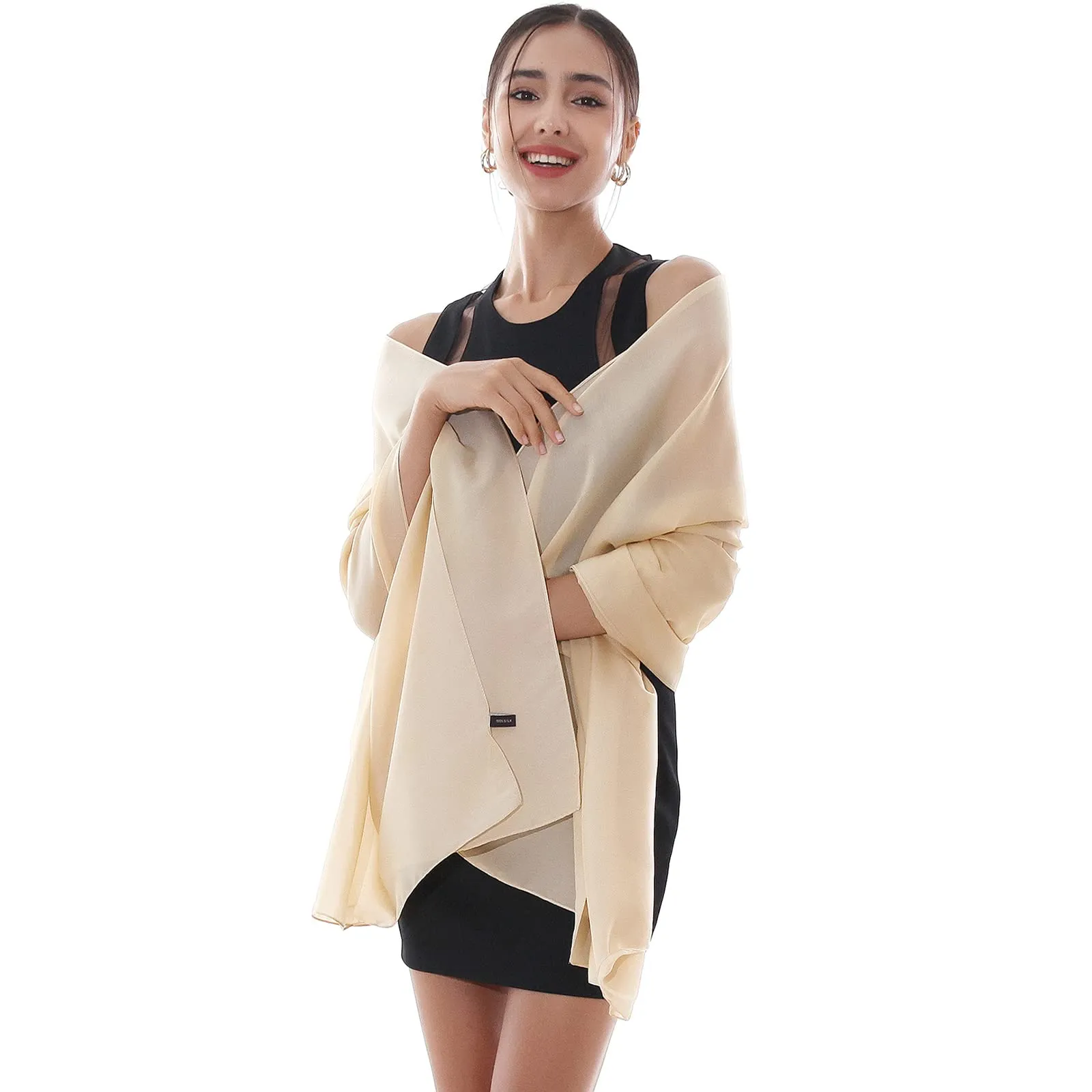 RIIQIICHY Stola in Seta Sintetica Donna Beige per Cerimonia e Abiti da Sera - immagine 3
