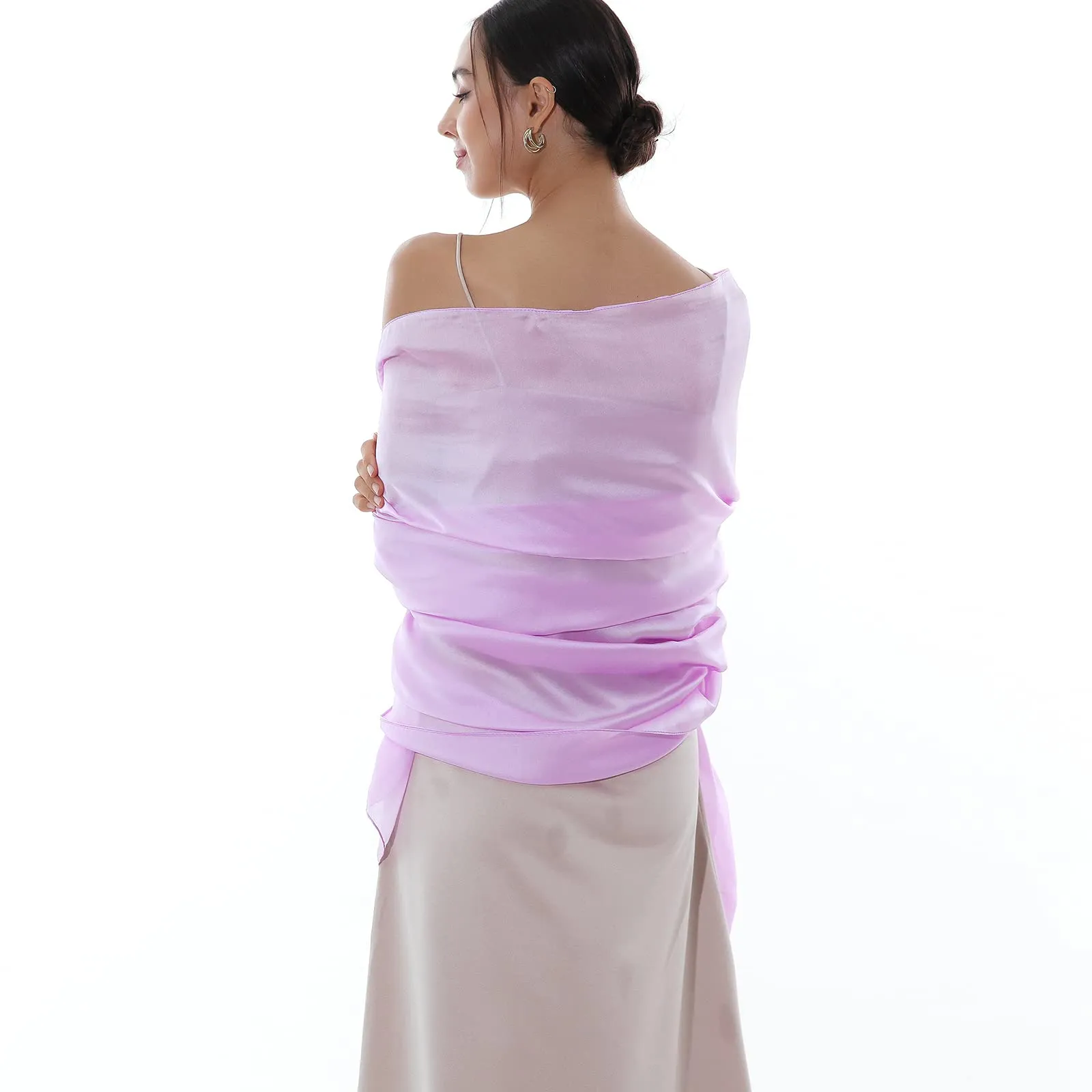 RIIQIICHY Stola Pashmina in Seta per Donna, Viola Leggera per Cerimonia e Abito da Sera - immagine 3