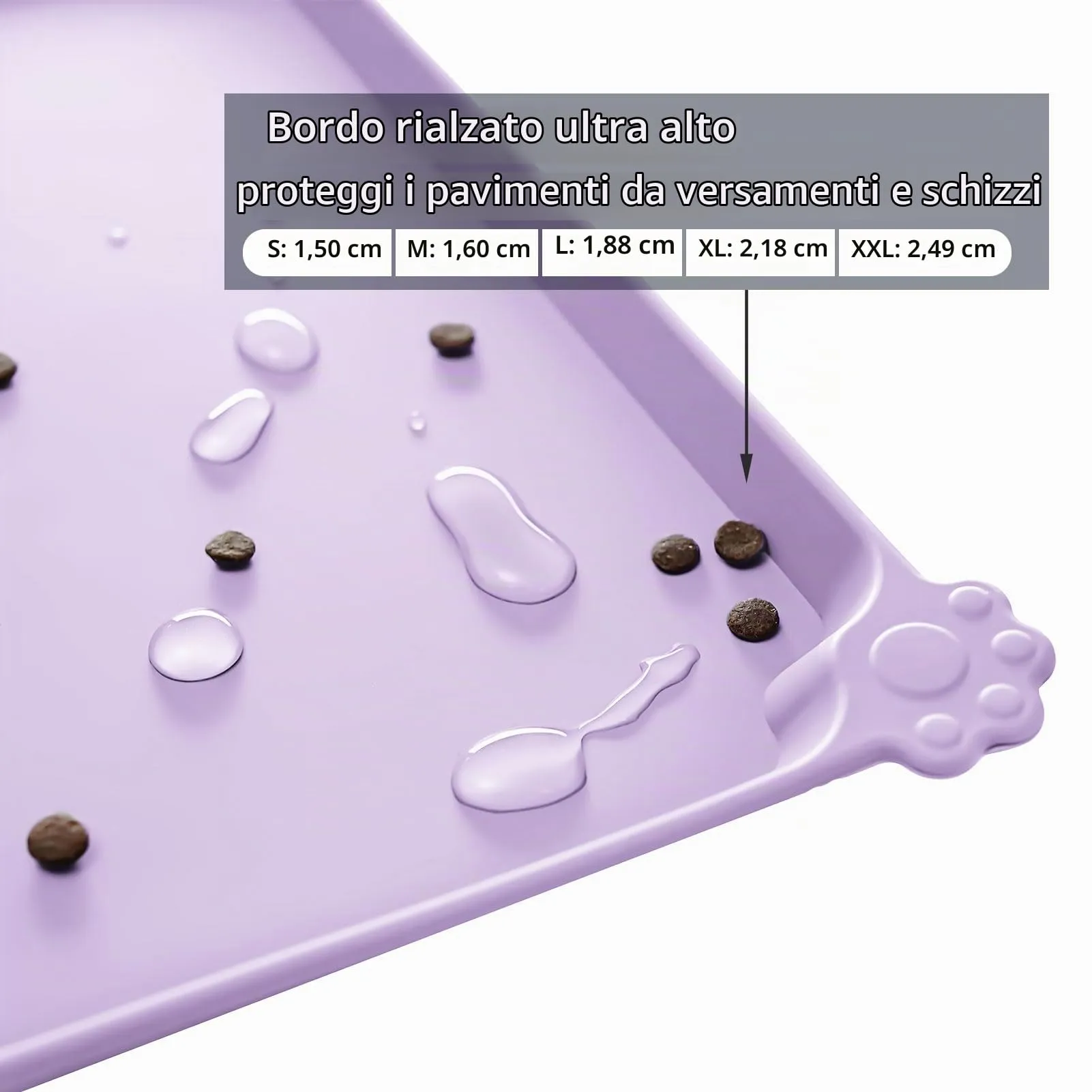 Reopet Tappetino in Silicone per Cibo e Acqua per Animali Domestici, Impermeabile e Antispill, 47 x 30 cm, Ibisco viola - immagine 3