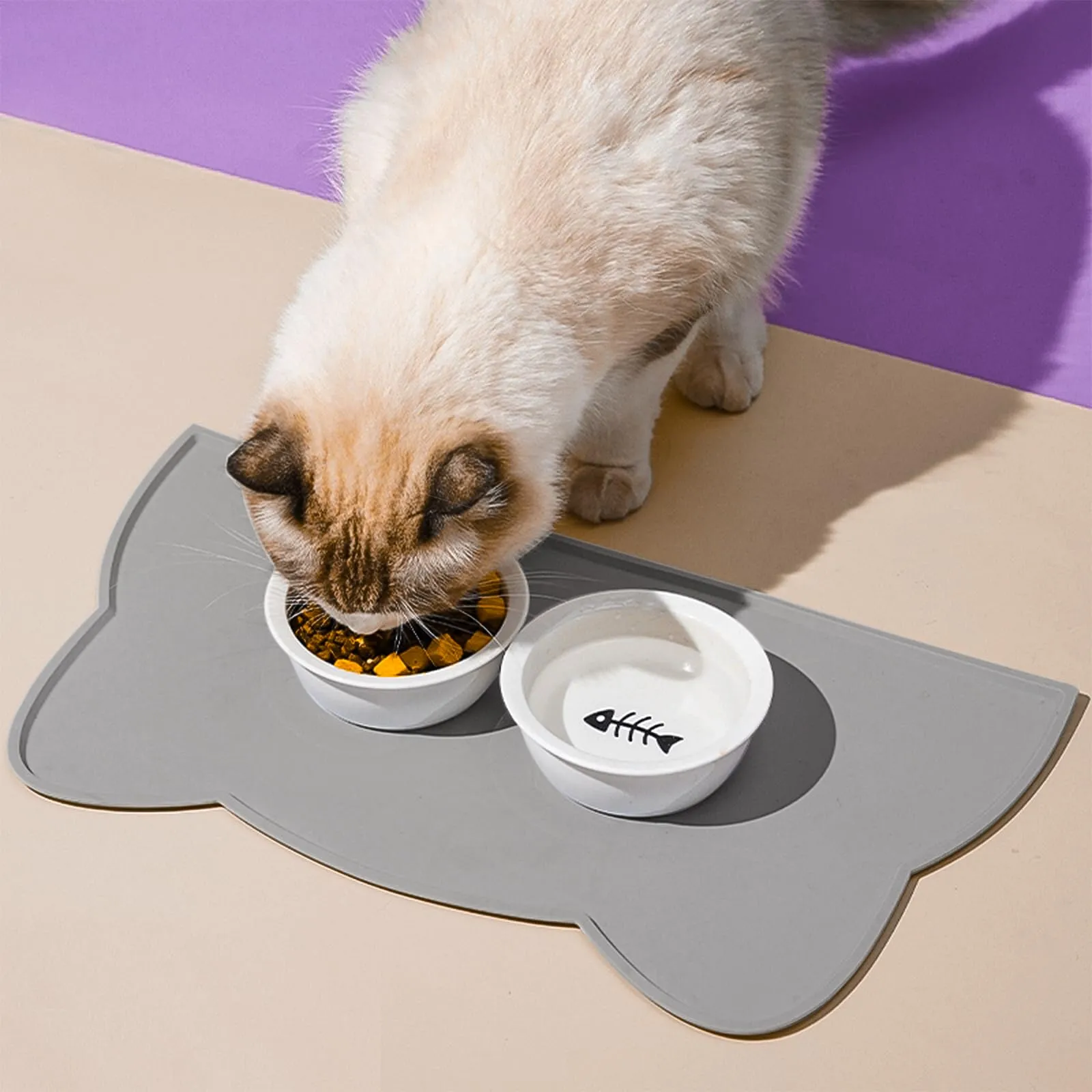 Septillar Tappetino Sottociotola per Cani e Gatti in Silicone Antiscivolo e Impermeabile, 52x30 cm, Grigio Scuro - immagine 2