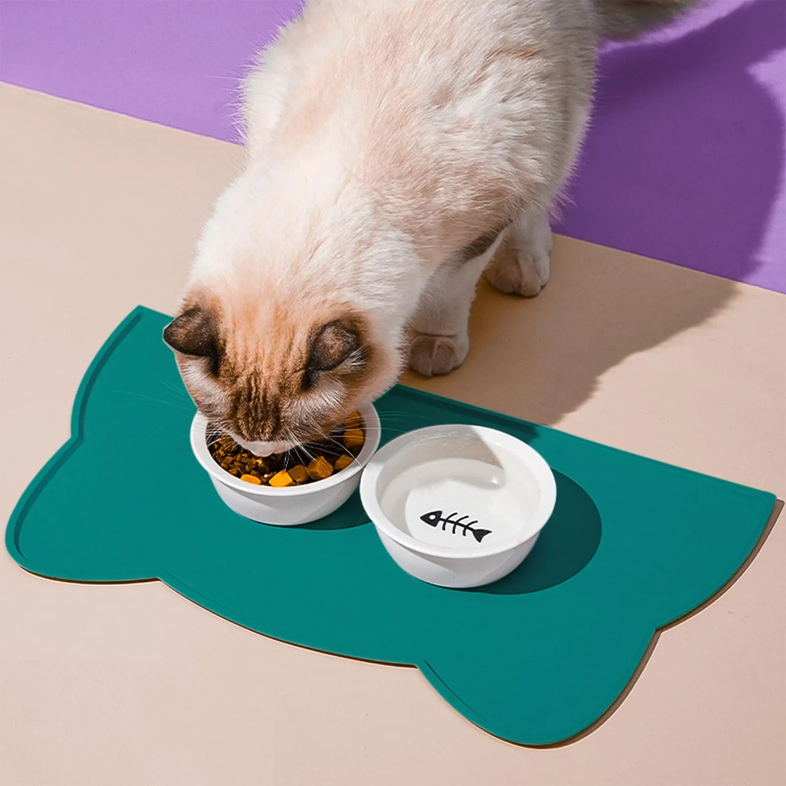 Septillar Tappetino Sottociotola in Silicone Antiscivolo e Impermeabile per Cani e Gatti, Verde Marrs, 44x25 cm - immagine 2