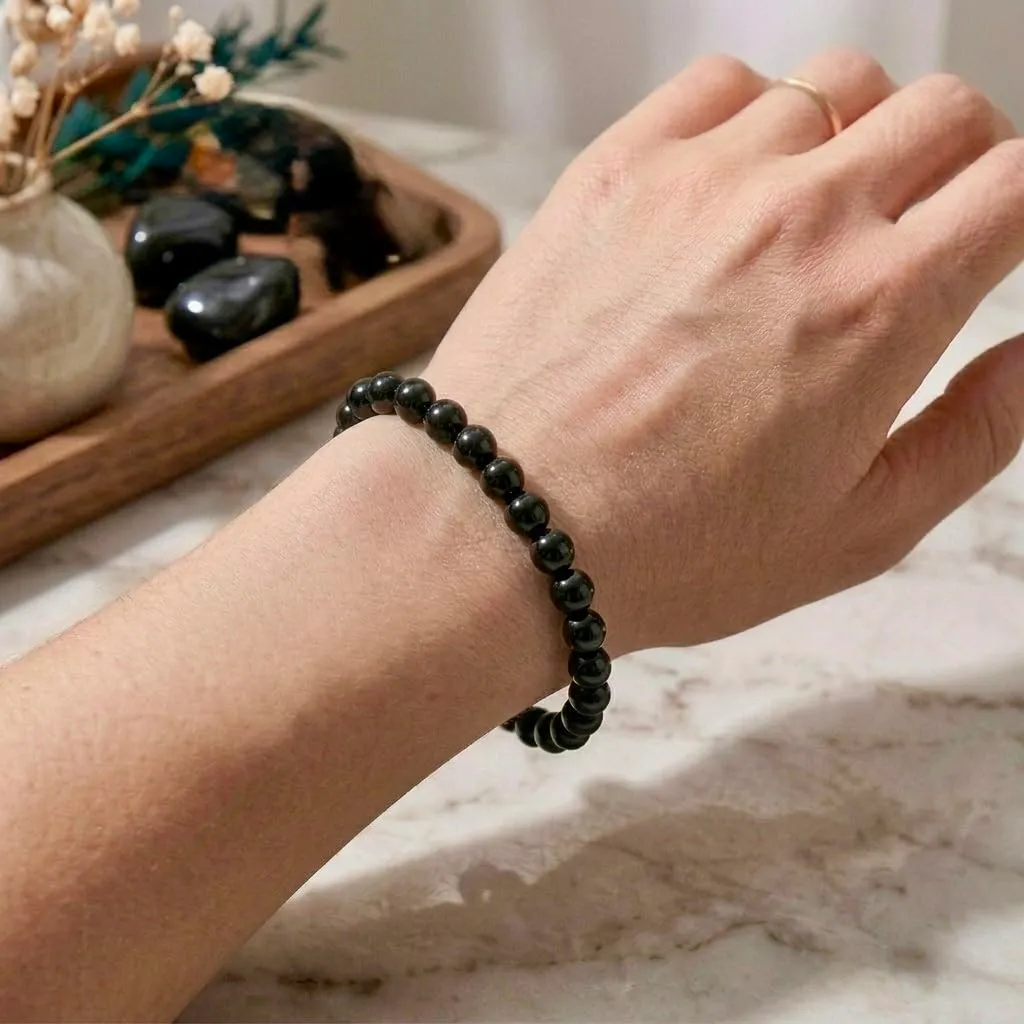 Alchimia Bracciale Elastico in Onice Nera 6 mm Unisex - immagine 2