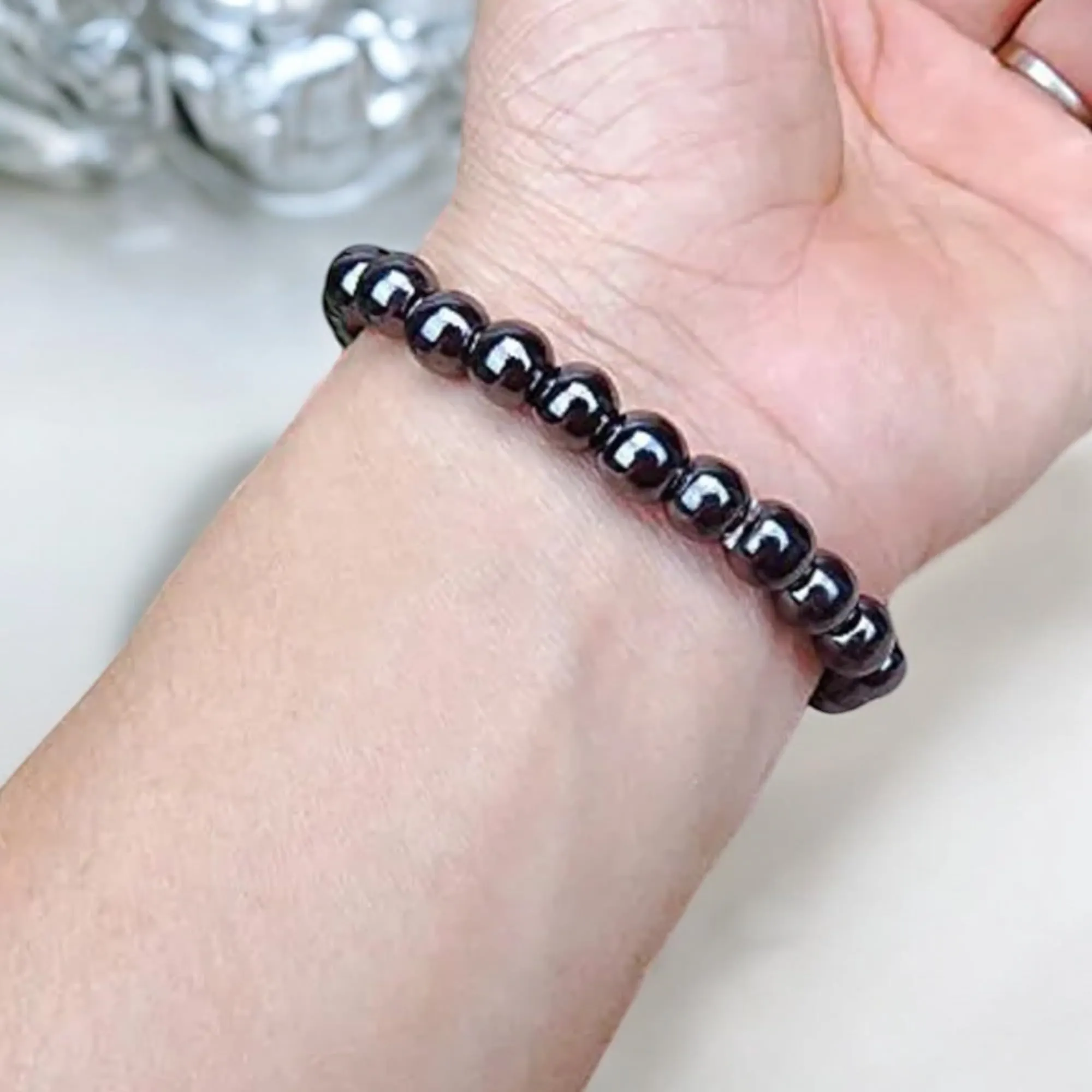 Alchimia Bracciale Elastico in Ematite, Pietre Naturali 6 mm - immagine 4