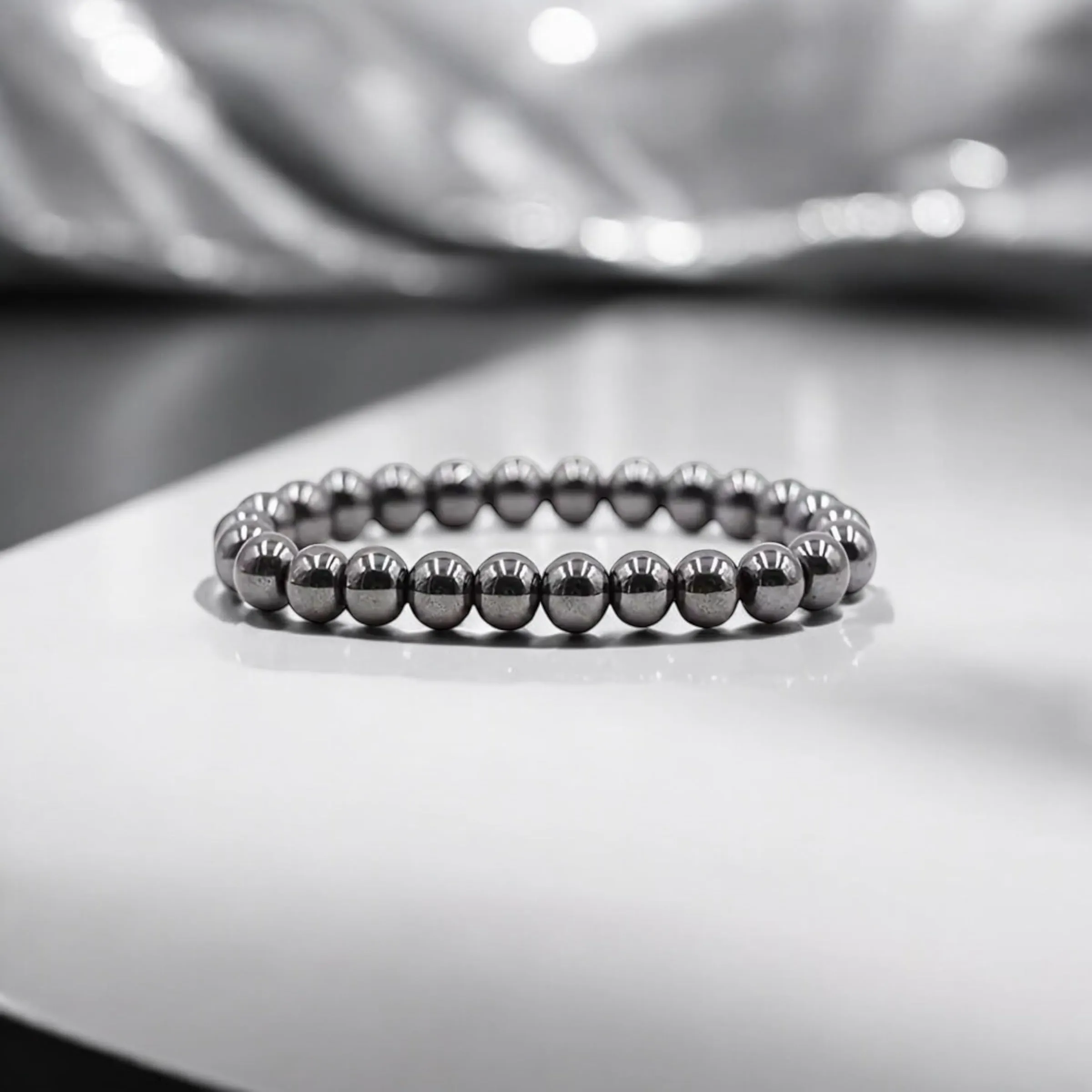 Alchimia Bracciale Elastico in Ematite, Pietre Naturali 6 mm - immagine 5