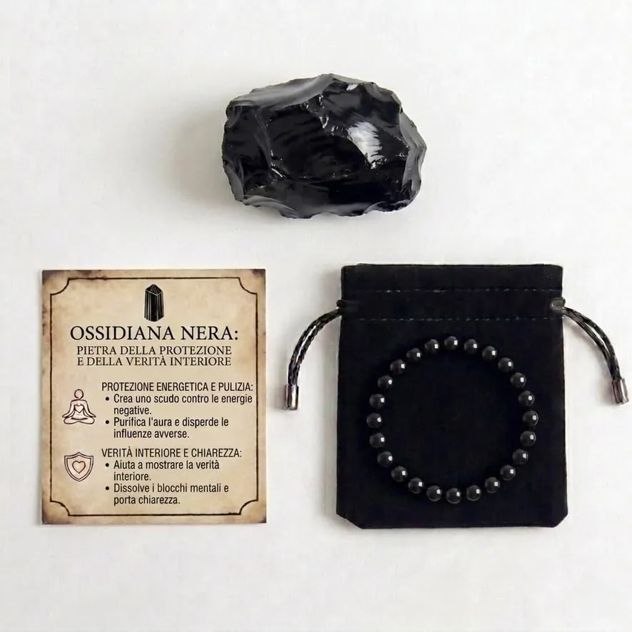 Alchimia Bracciale Elastico in Ossidiana Nera 6 mm per Donna e Uomo - immagine 2
